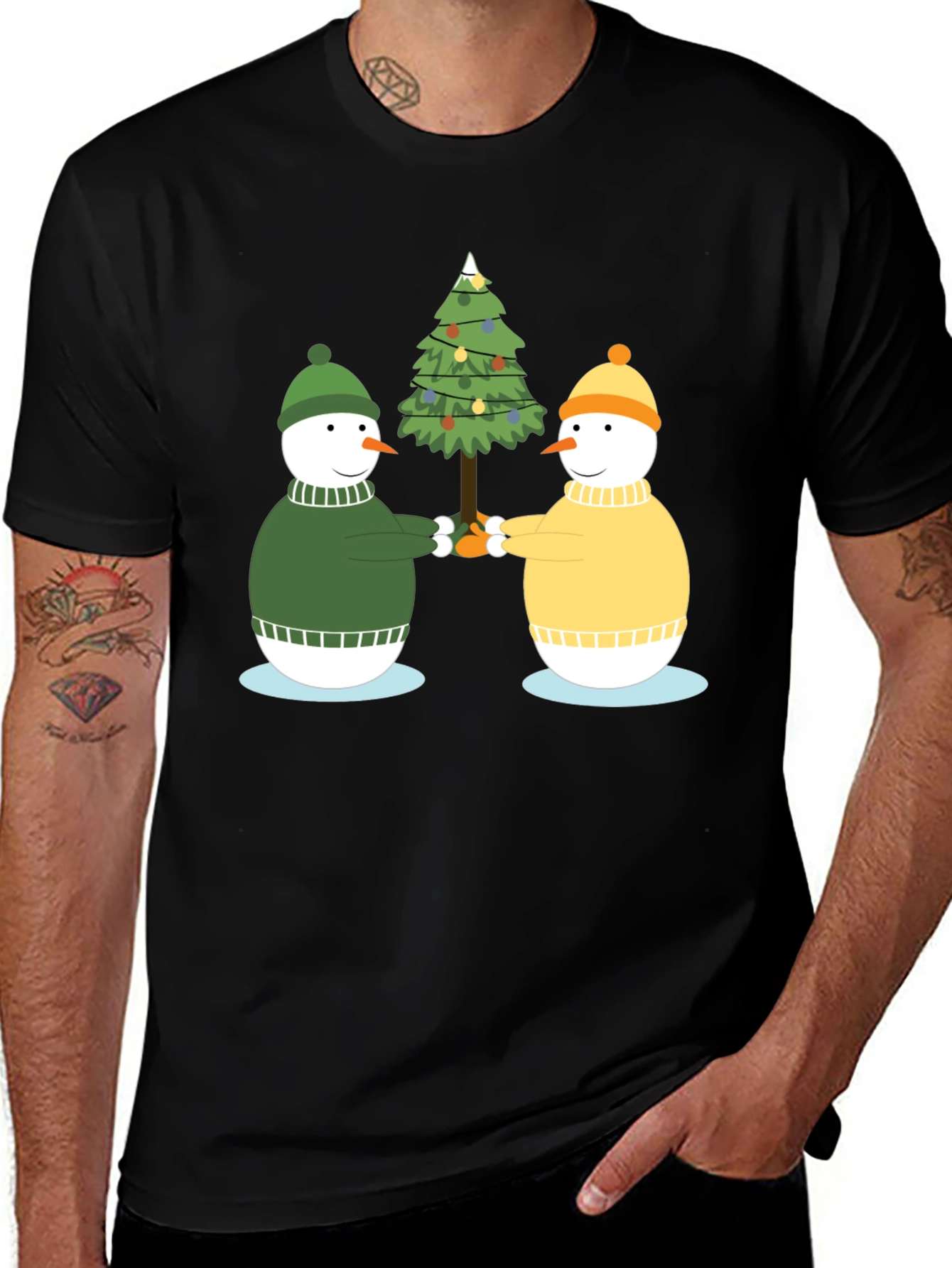 Festive Snowmen Christmas Tree Graphic Tee