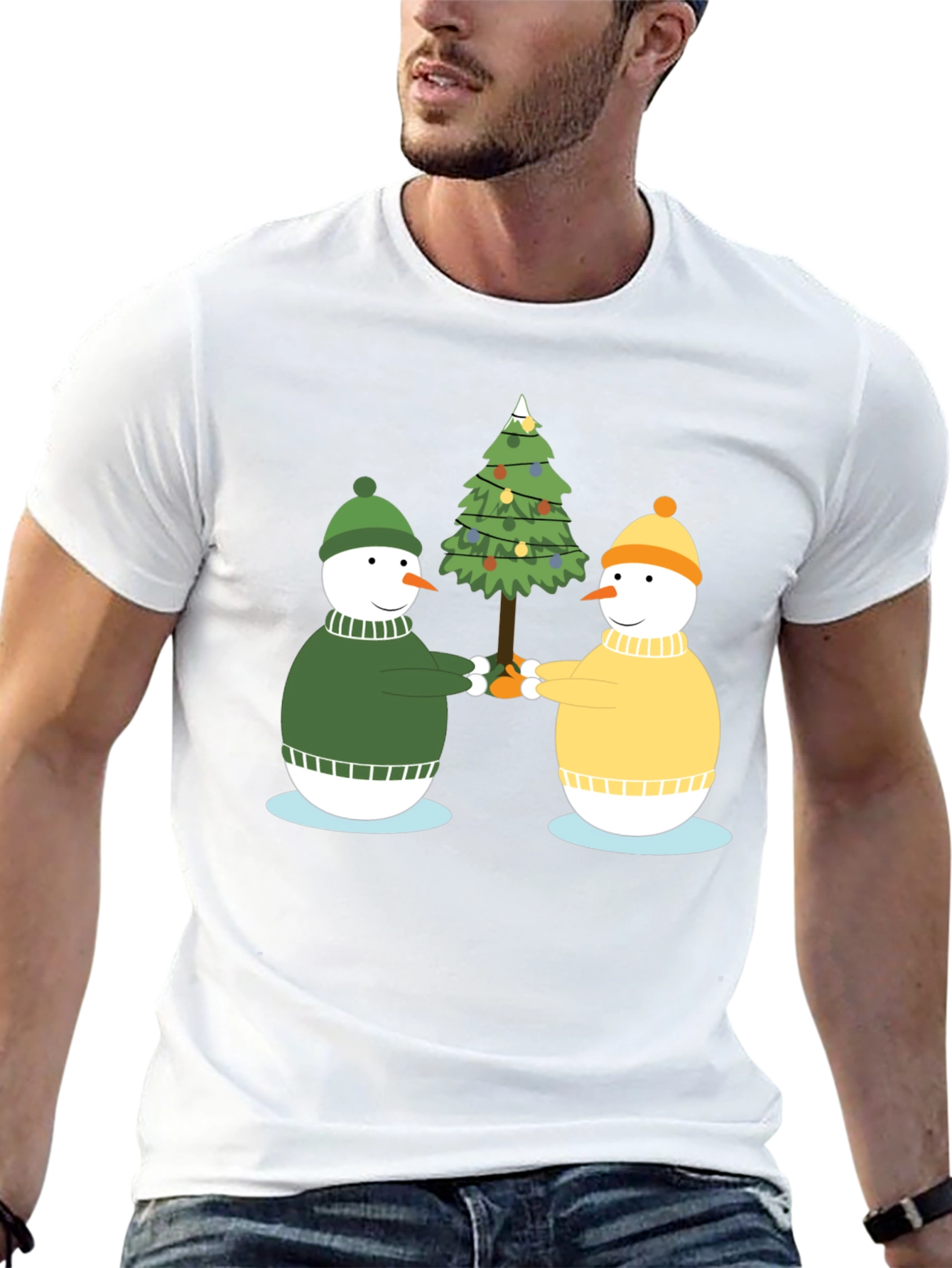 Festive Snowmen Christmas Tree Graphic Tee