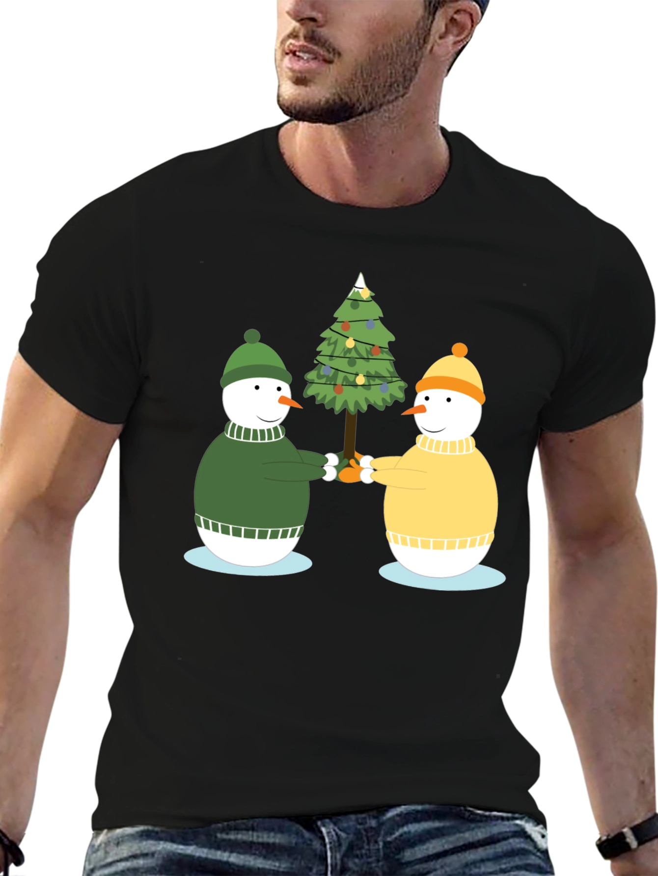Festive Snowmen Christmas Tree Graphic Tee