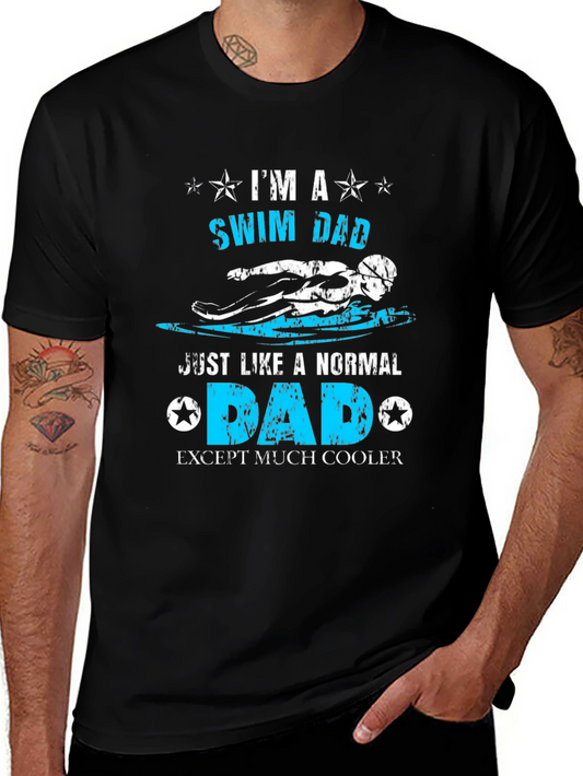 Swim Dad Black T-Shirt Cool Gift