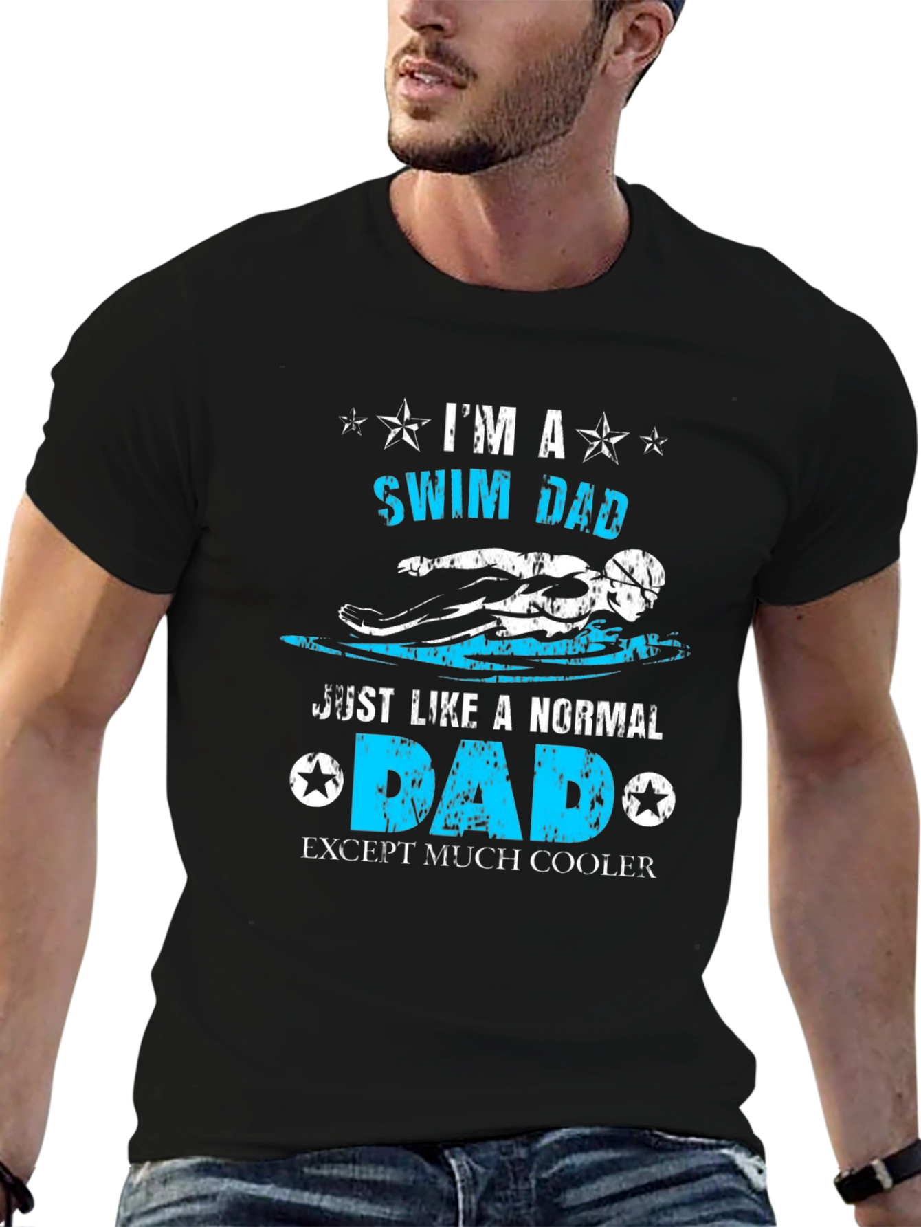 Swim Dad Black T-Shirt Cool Gift