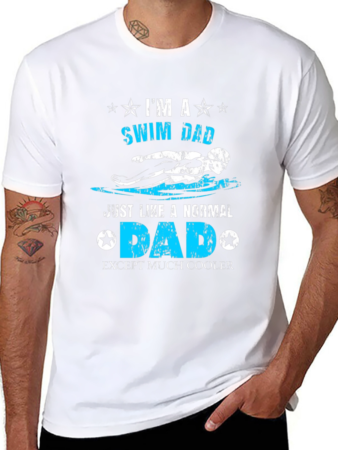 Swim Dad Black T-Shirt Cool Gift