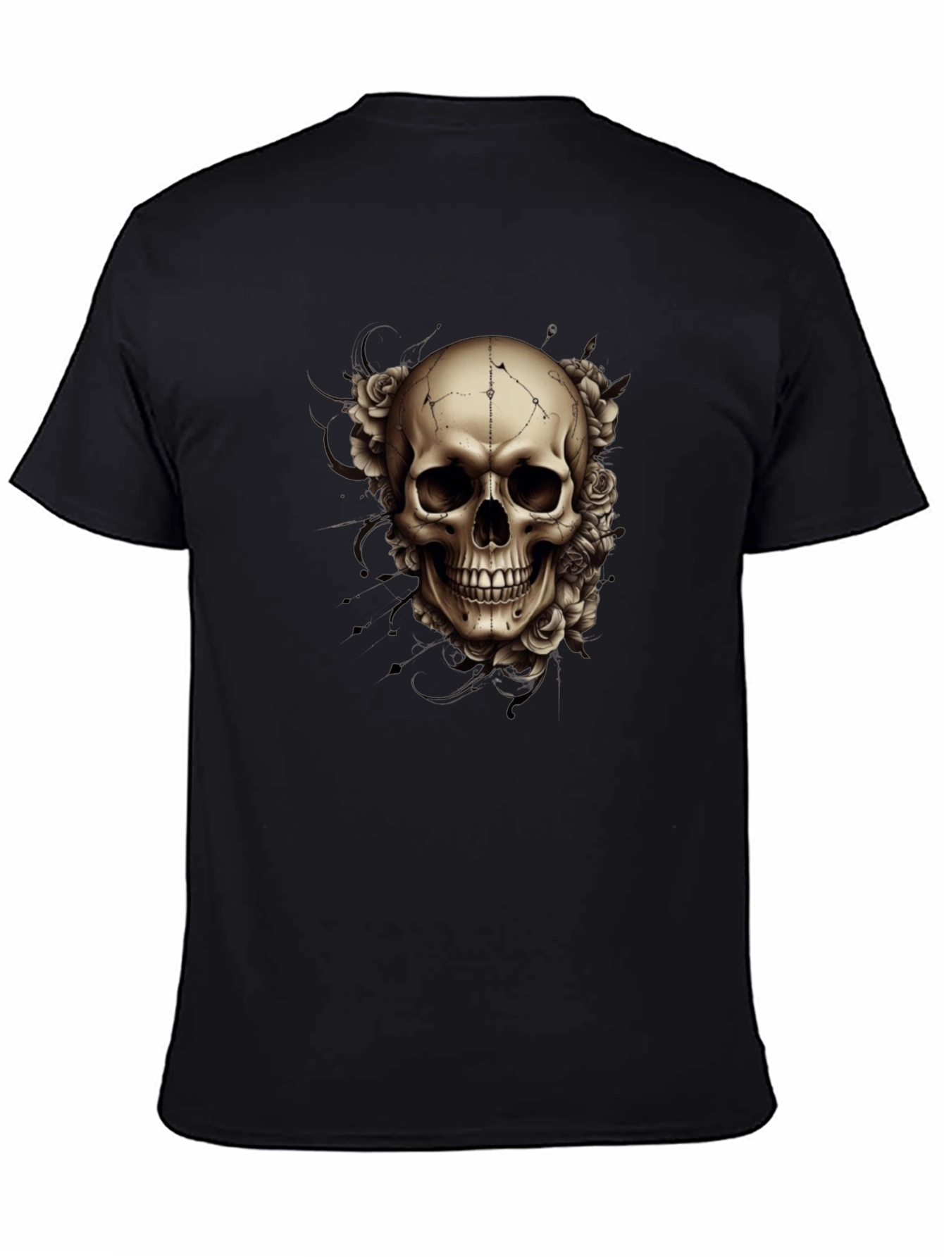 Skull & Roses Graphic Tee - Mens Black T-Shirt