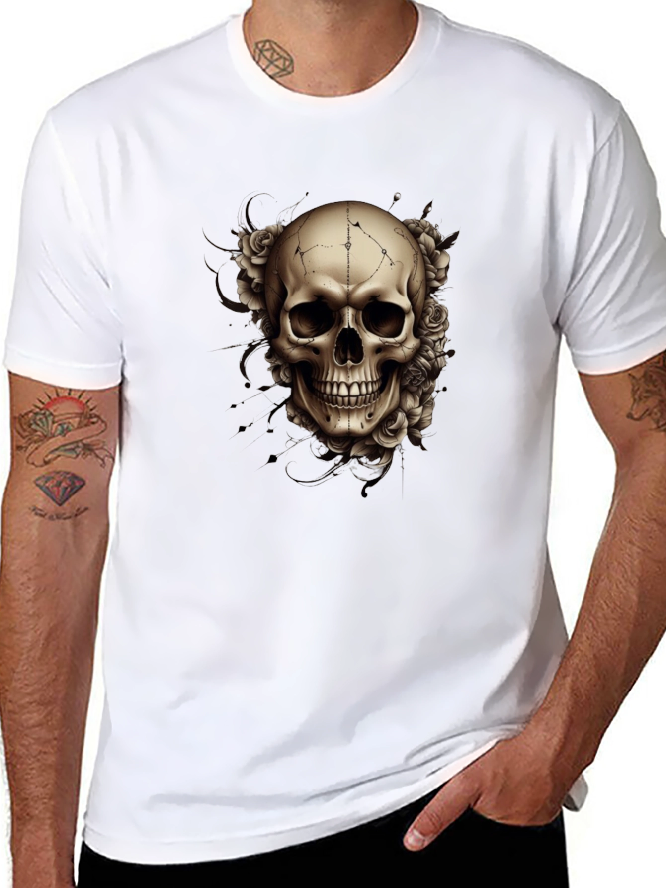 Skull & Roses Graphic Tee - Mens Black T-Shirt