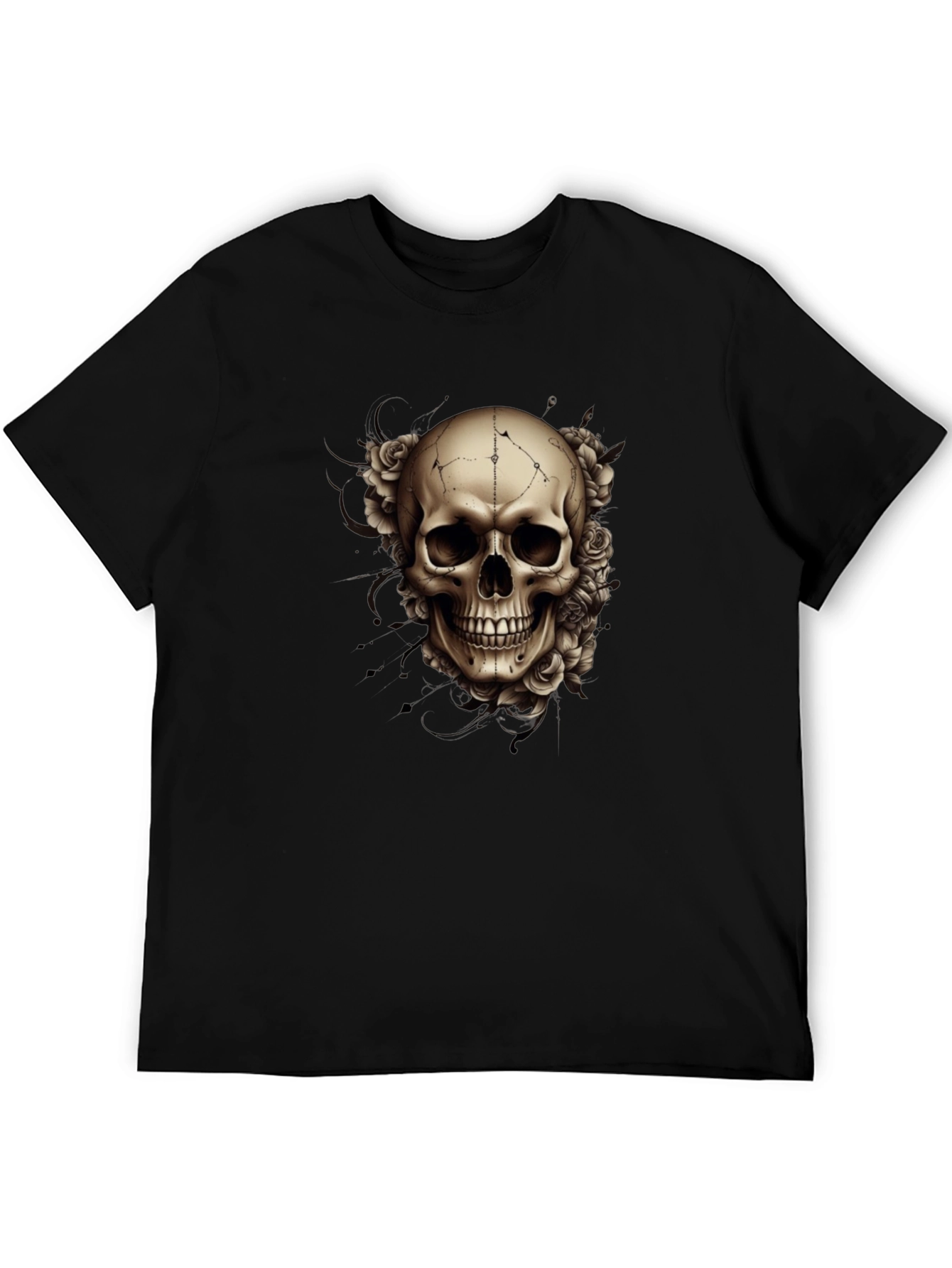 Skull & Roses Graphic Tee - Mens Black T-Shirt