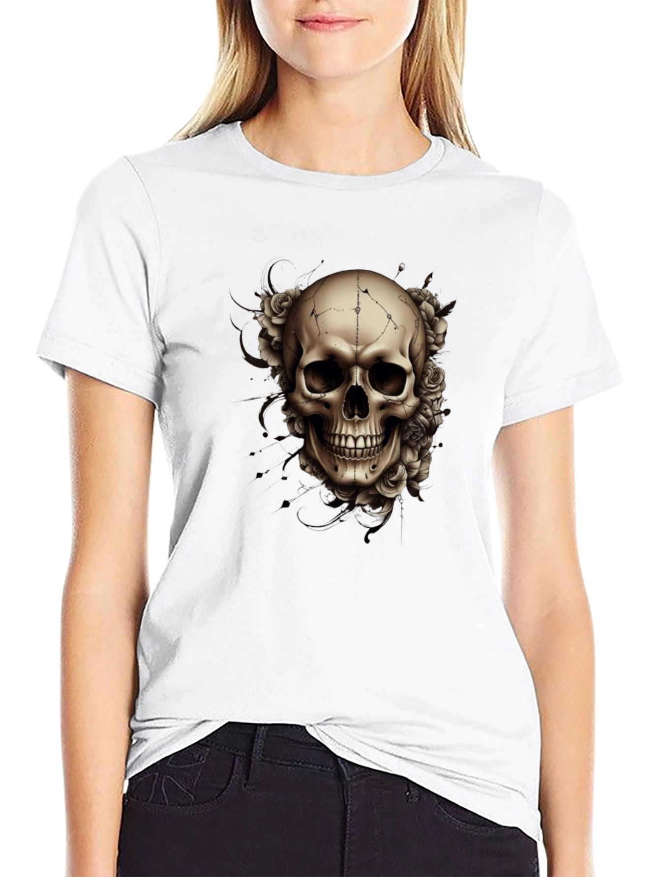 Skull & Roses Graphic Tee - Mens Black T-Shirt