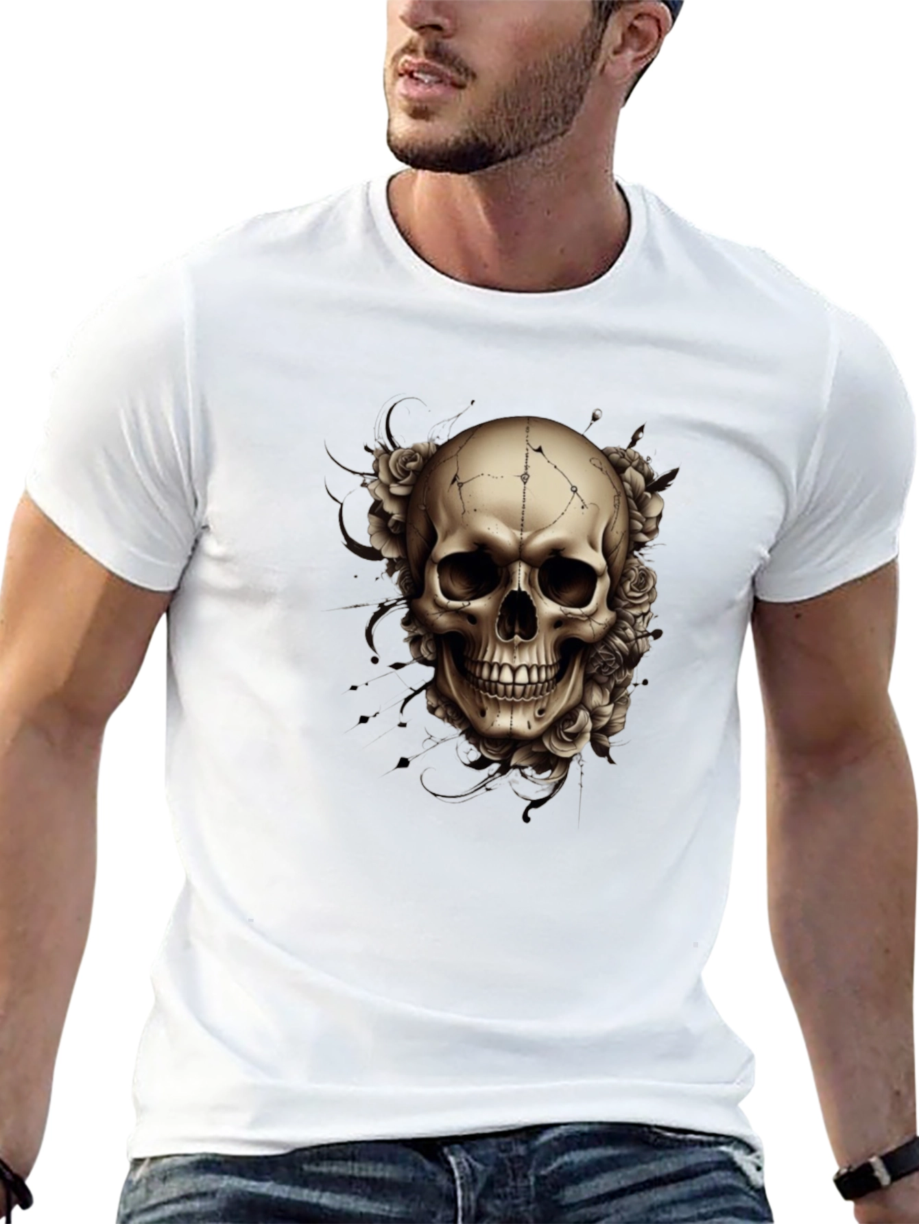 Skull & Roses Graphic Tee - Mens Black T-Shirt