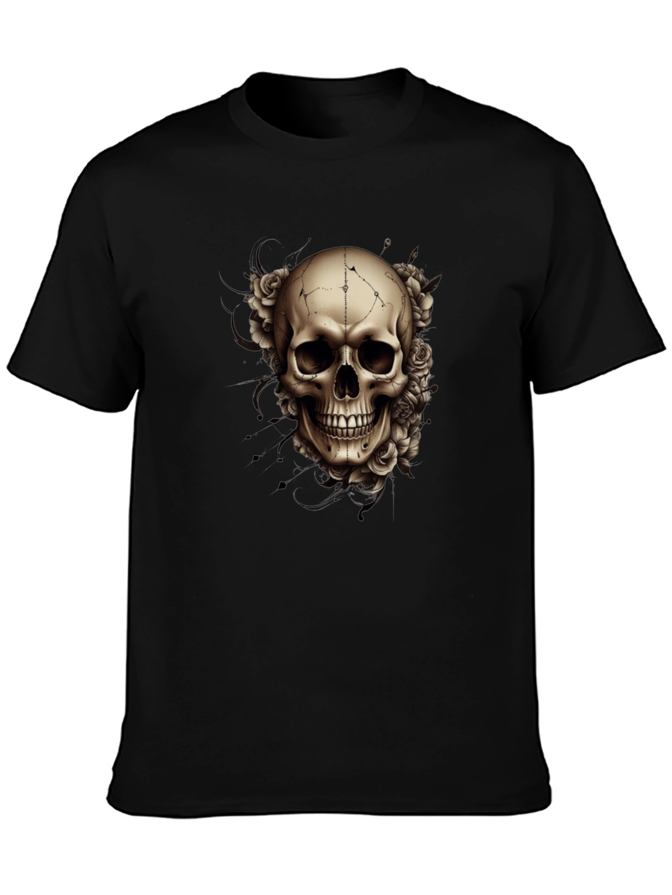 Skull & Roses Graphic Tee - Mens Black T-Shirt