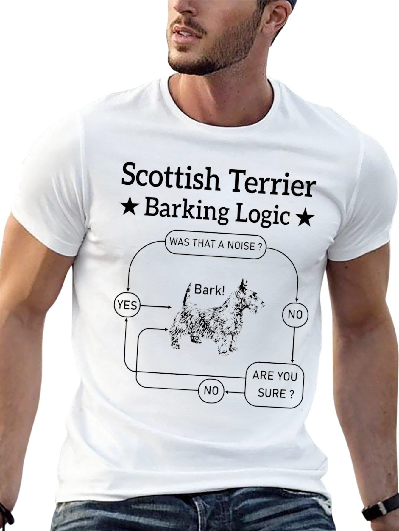 Scottish Terrier Barking Logic Black T-Shirt