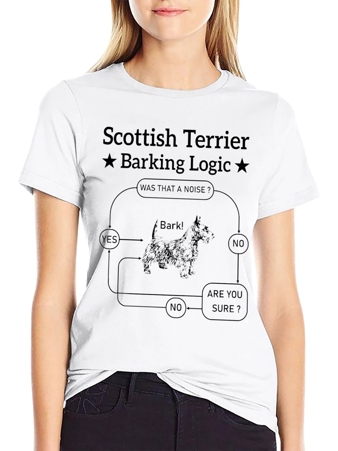 Scottish Terrier Barking Logic Black T-Shirt