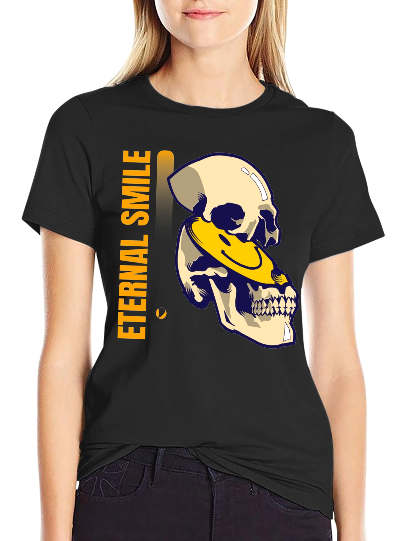 Eternal Smile Skull Graphic T-Shirt - Black