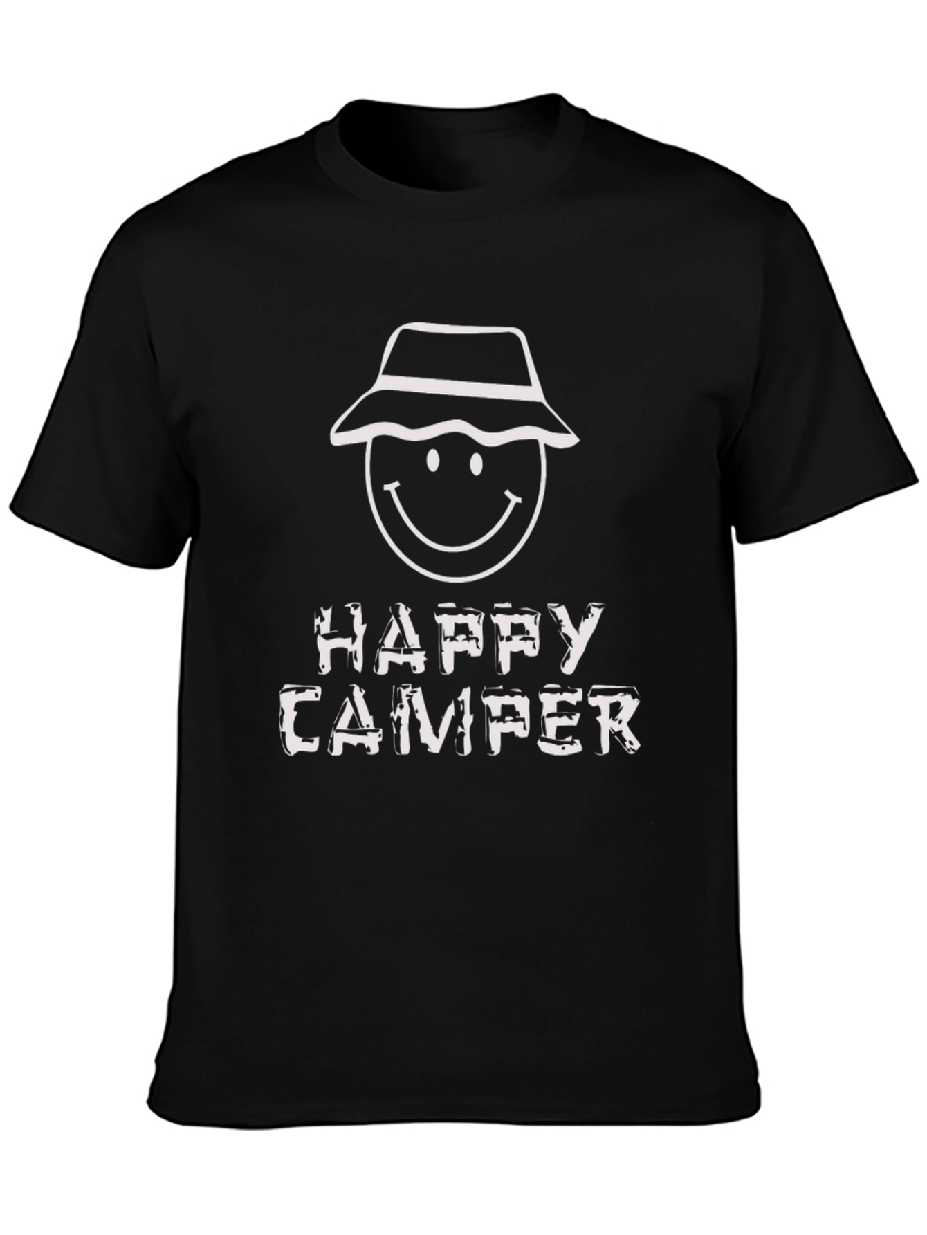 Happy Camper Graphic Tee - Black Cotton T-Shirt