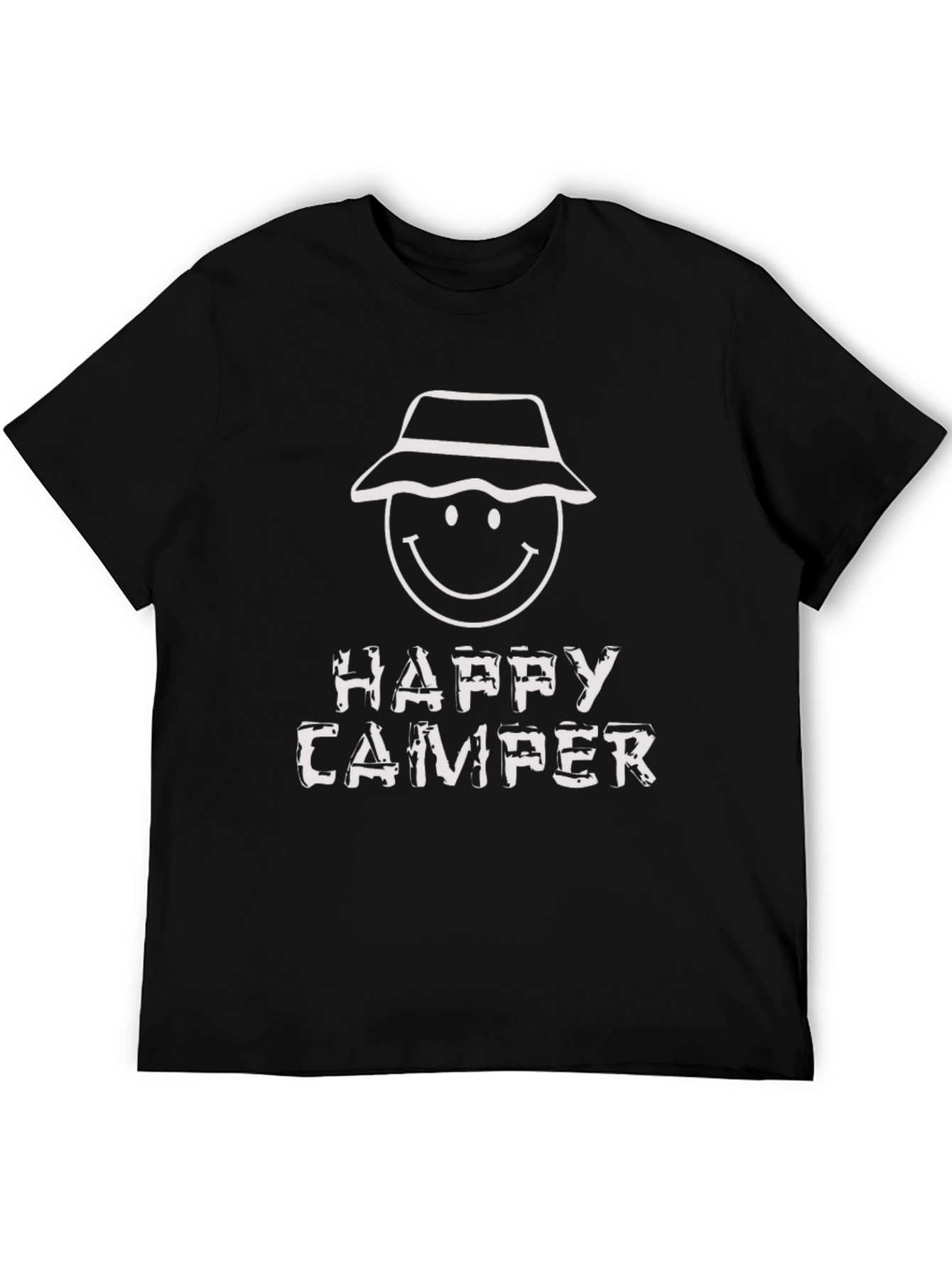 Happy Camper Graphic Tee - Black Cotton T-Shirt
