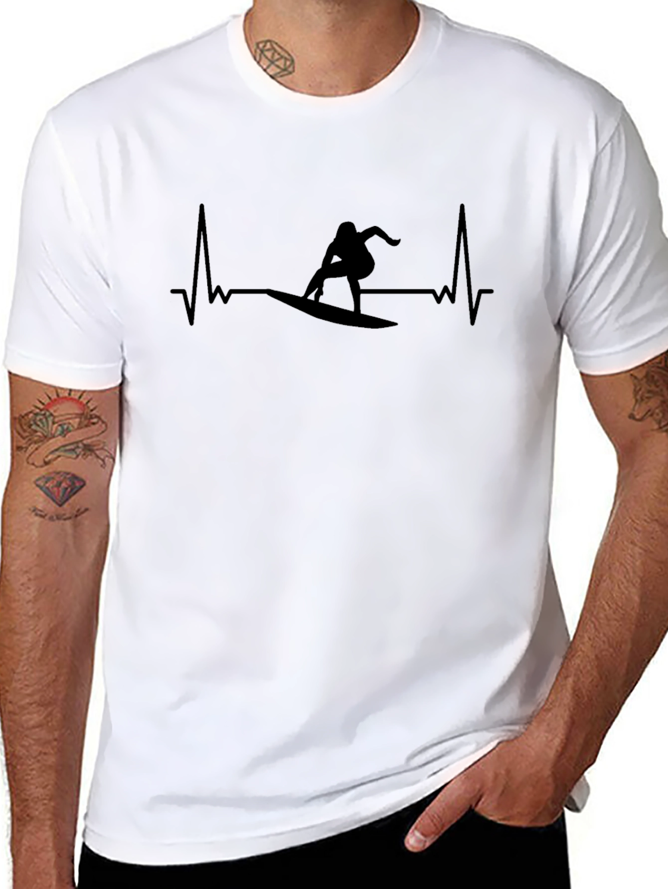 Surfer Heartbeat Graphic T-Shirt - Black