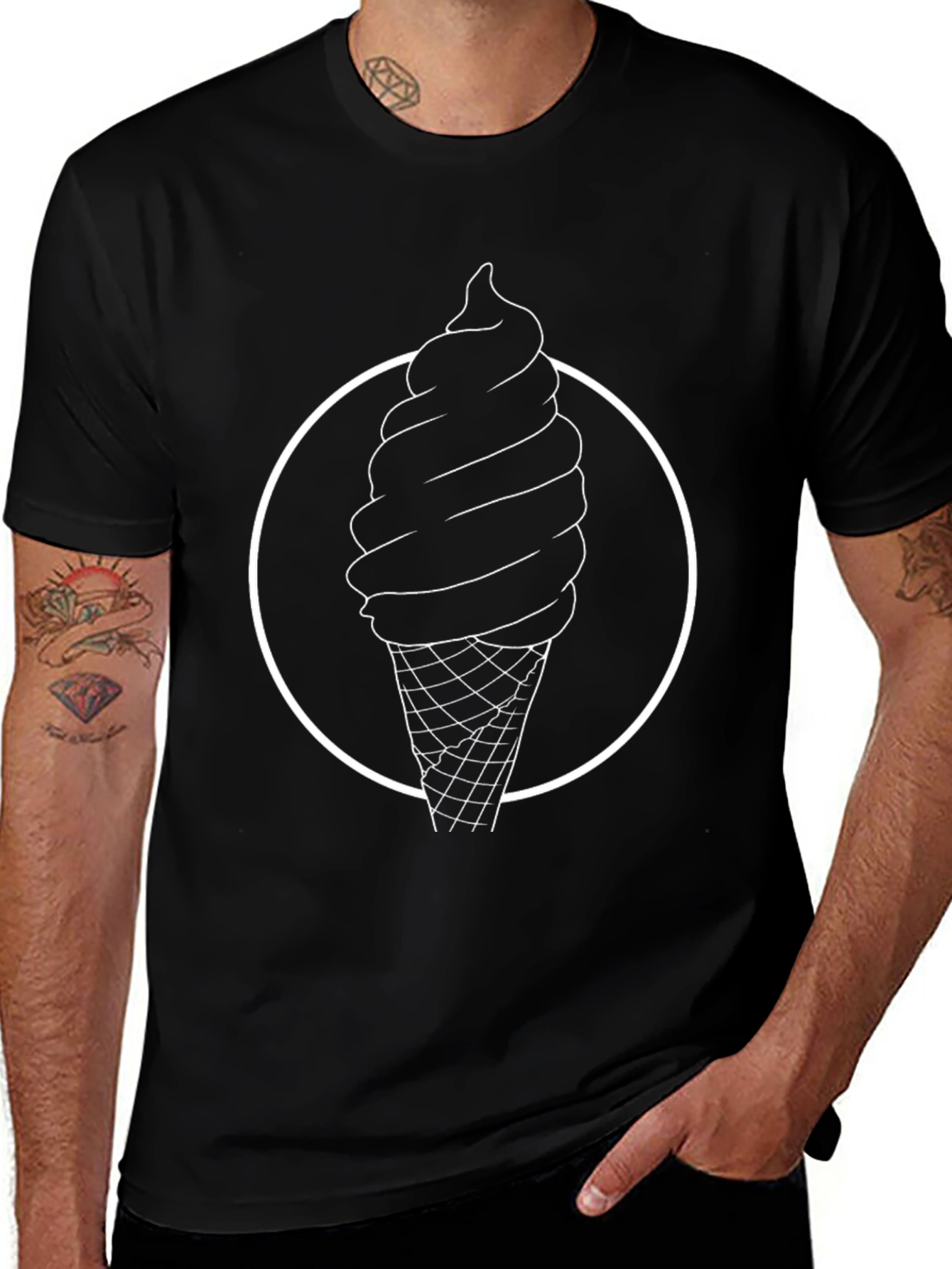 Ice Cream Graphic Tee - Casual Black T-Shirt