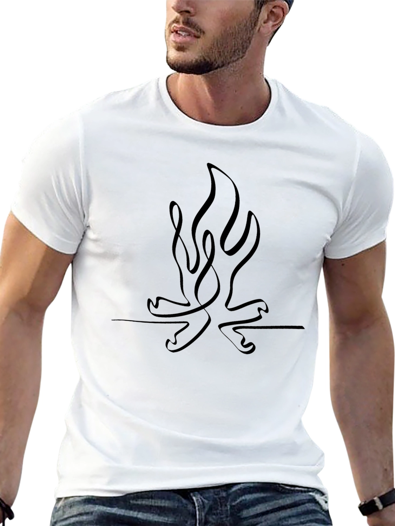 Minimalist Campfire Line Art T-Shirt