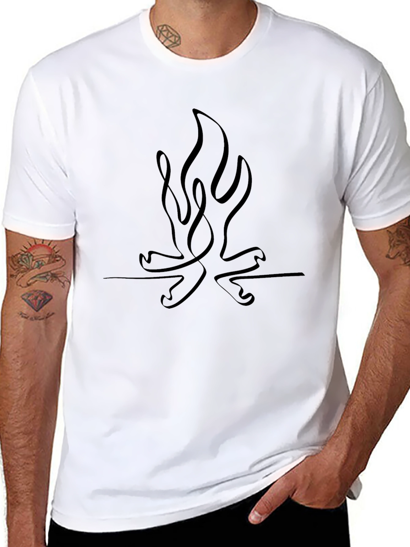 Minimalist Campfire Line Art T-Shirt