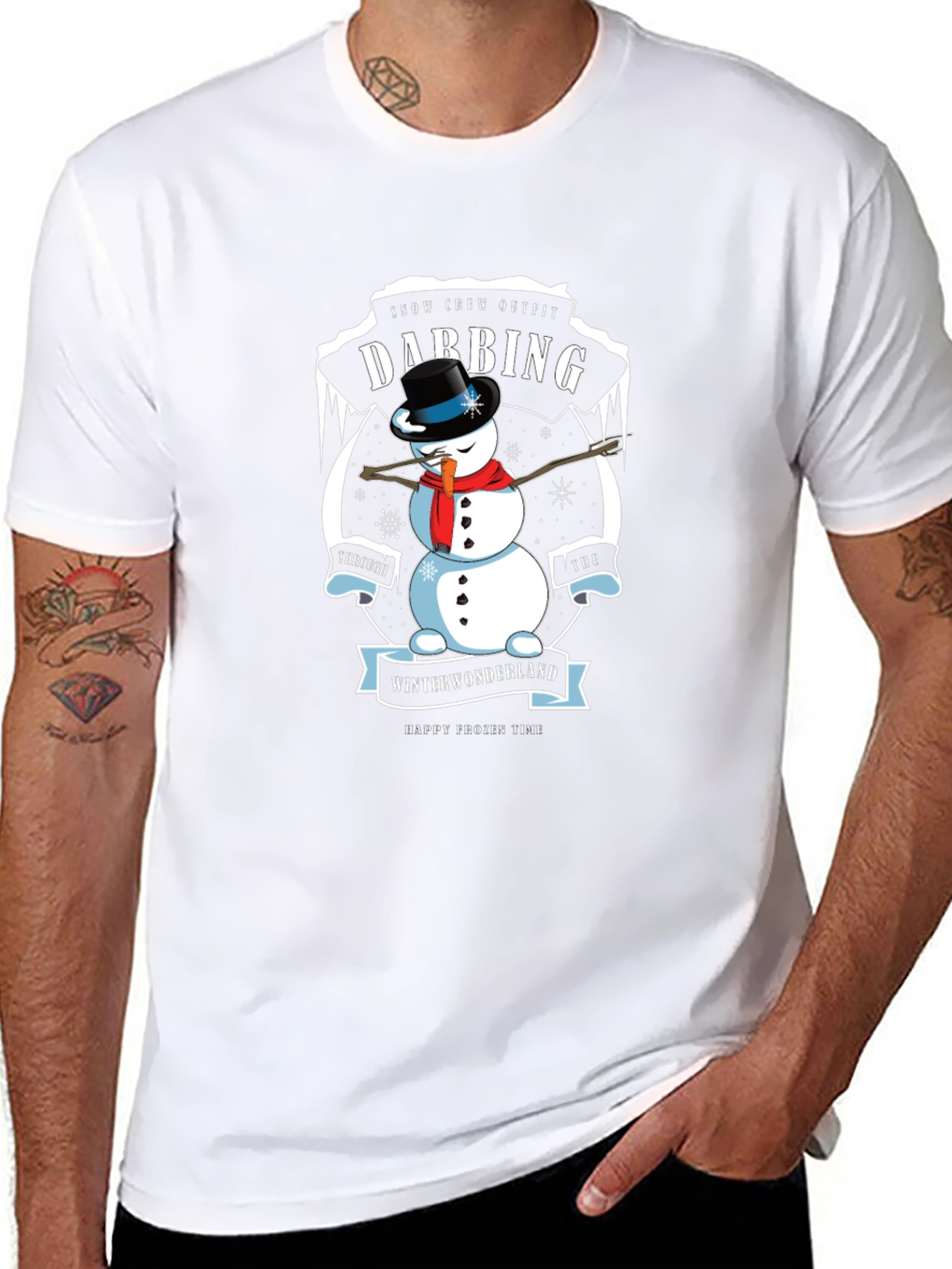 Dabbing Snowman Winter Wonderland Crew Neck T-Shirt