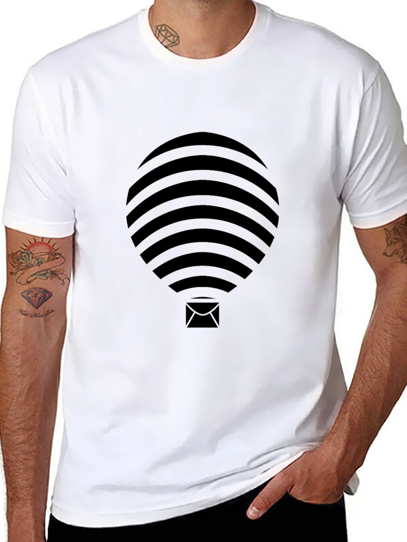 Mens Black Graphic Tee - Abstract Balloon Design