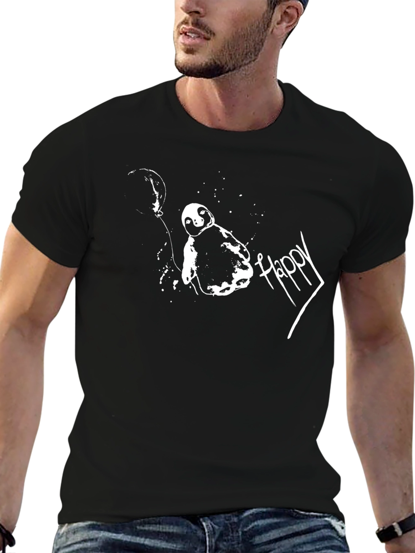 Sloth Balloon Happy T-Shirt - Black