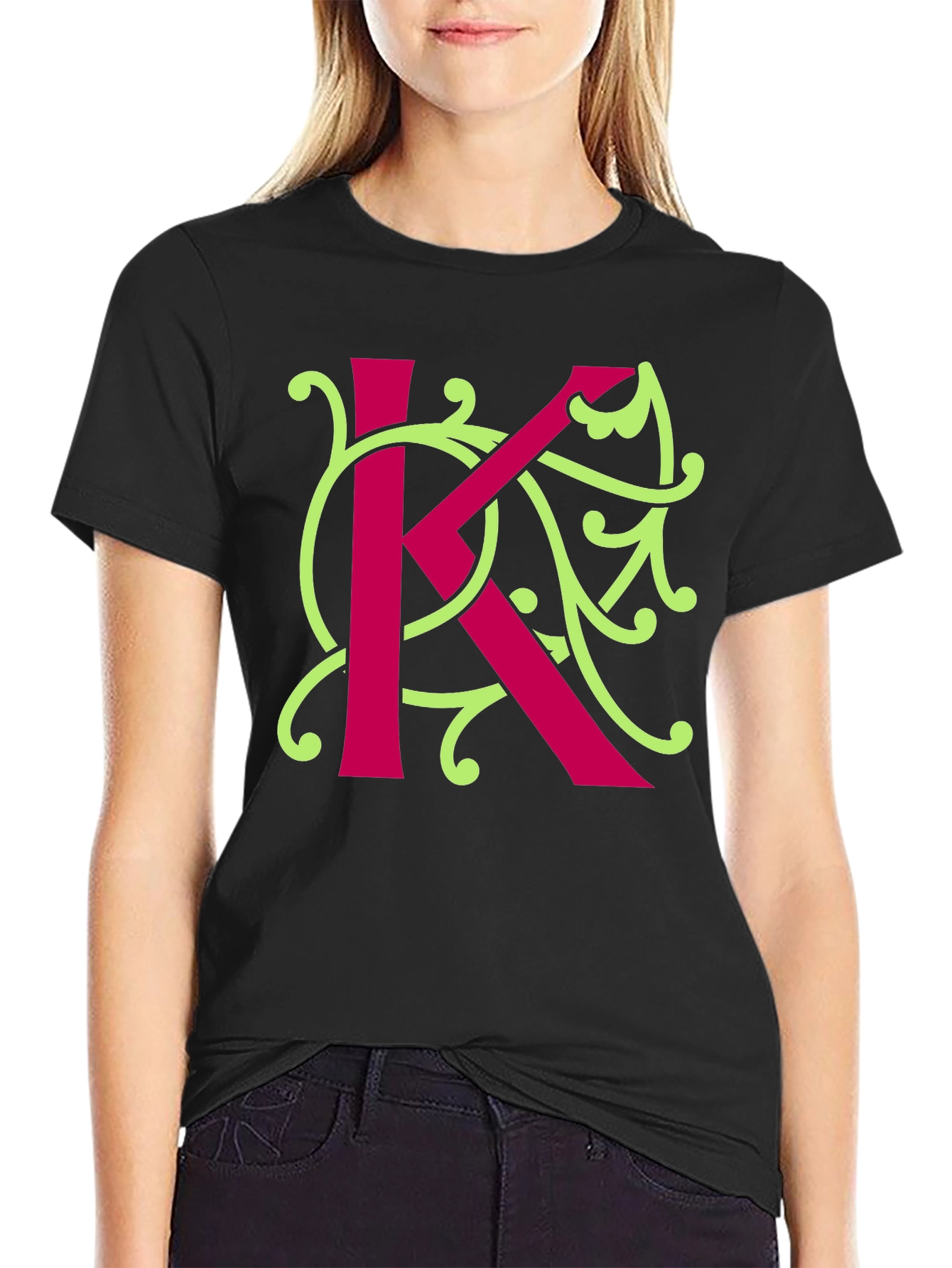 Initial K Floral Design T-Shirt