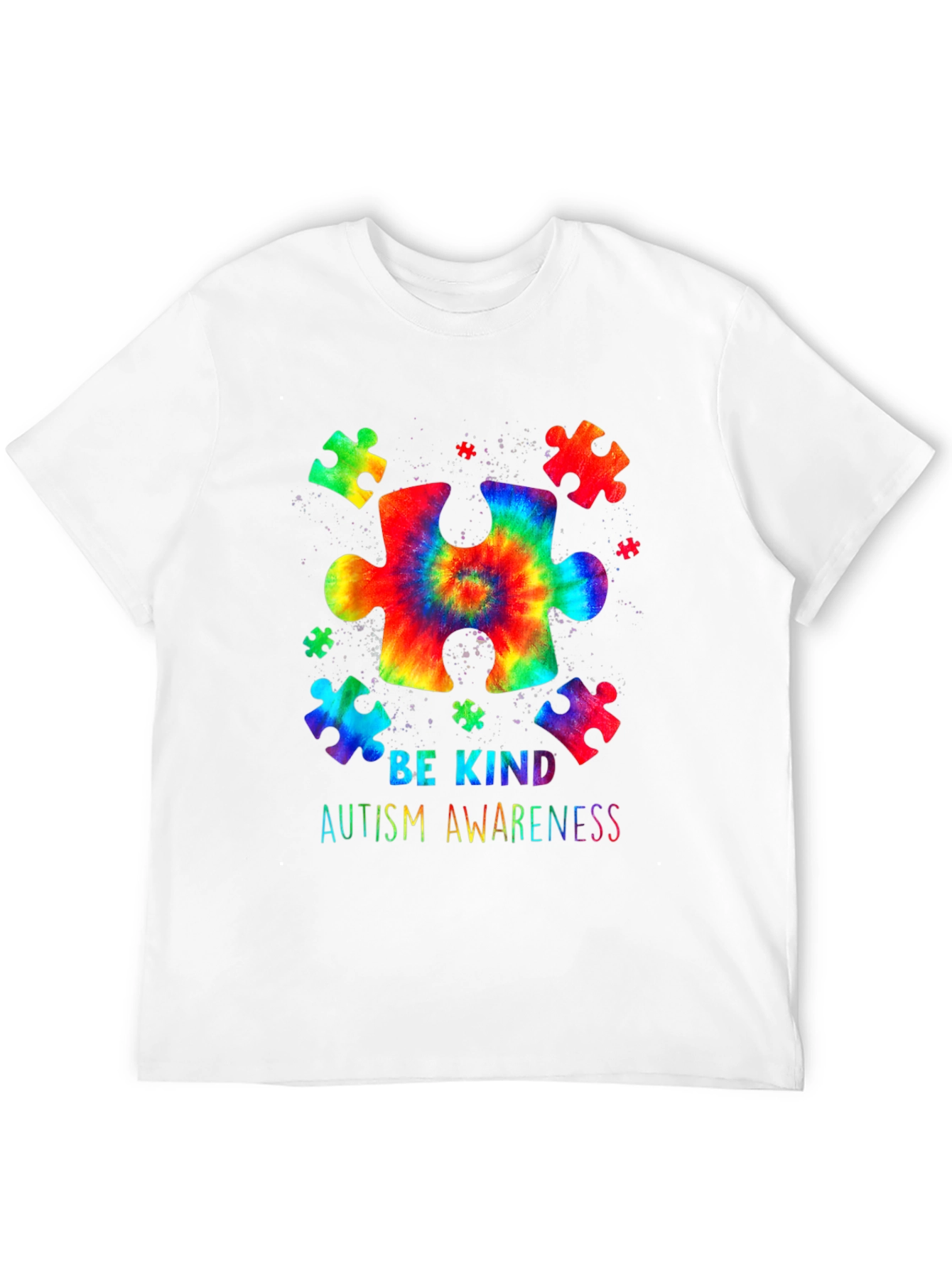 Autism Awareness Be Kind Tie Dye Puzzle T-Shirt