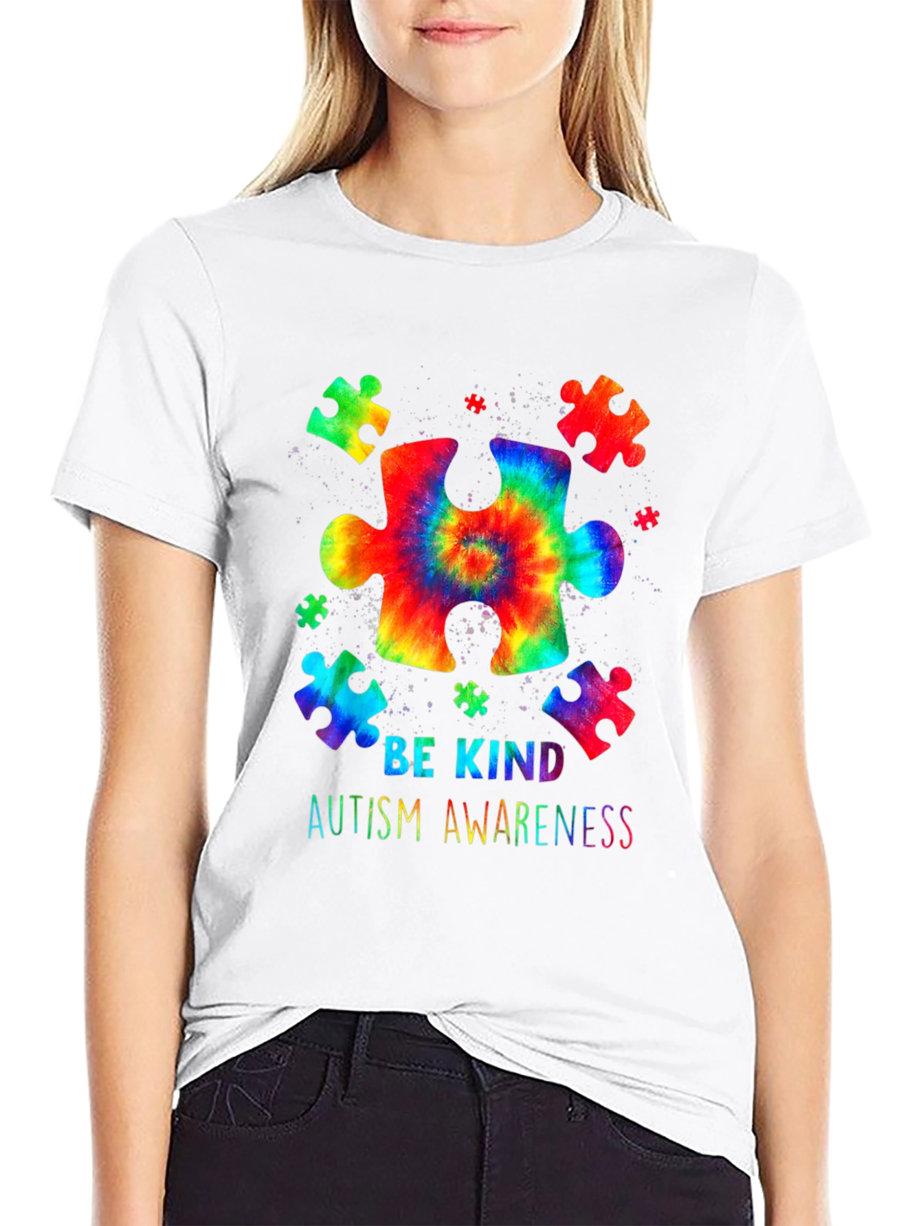 Autism Awareness Be Kind Tie Dye Puzzle T-Shirt