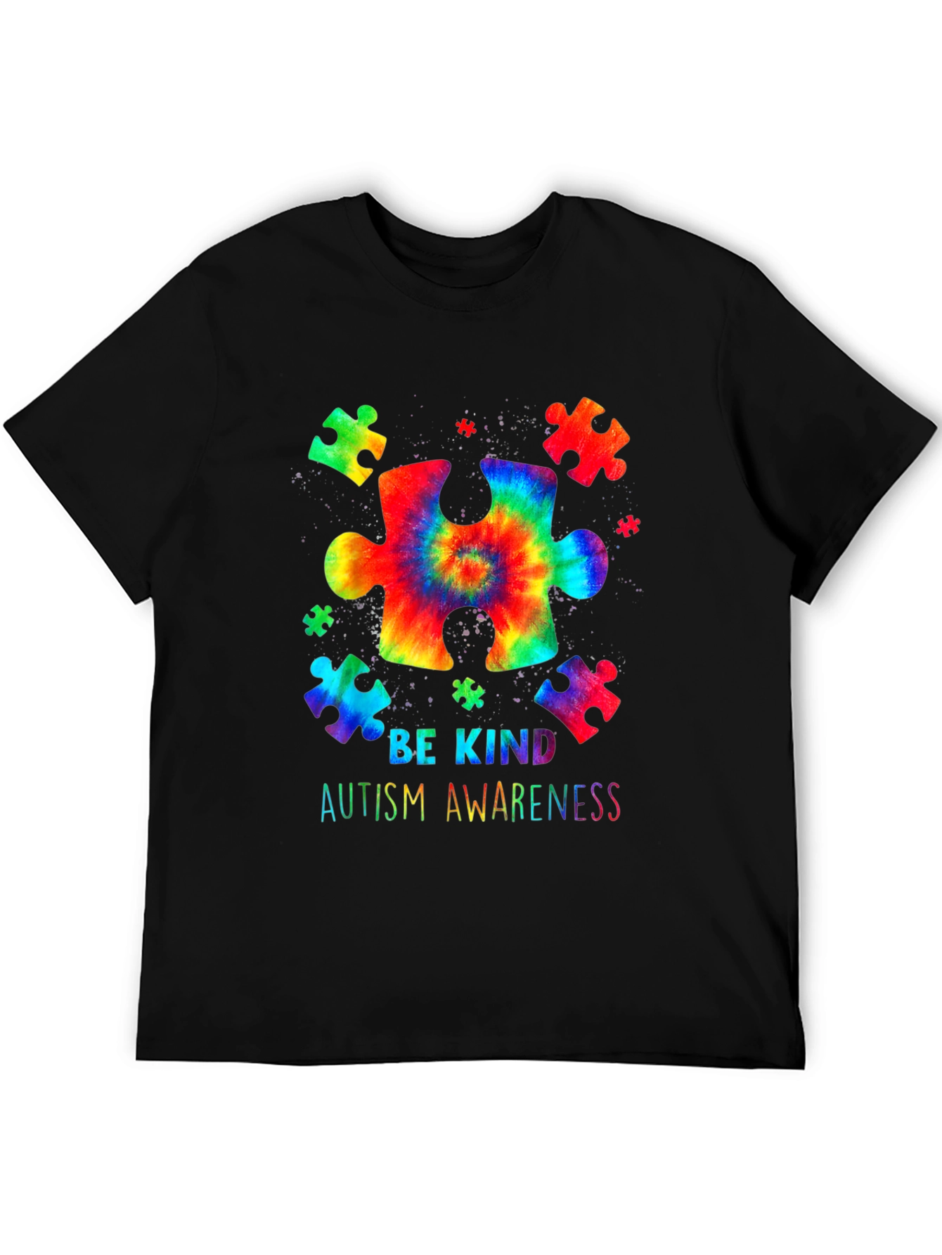 Autism Awareness Be Kind Tie Dye Puzzle T-Shirt