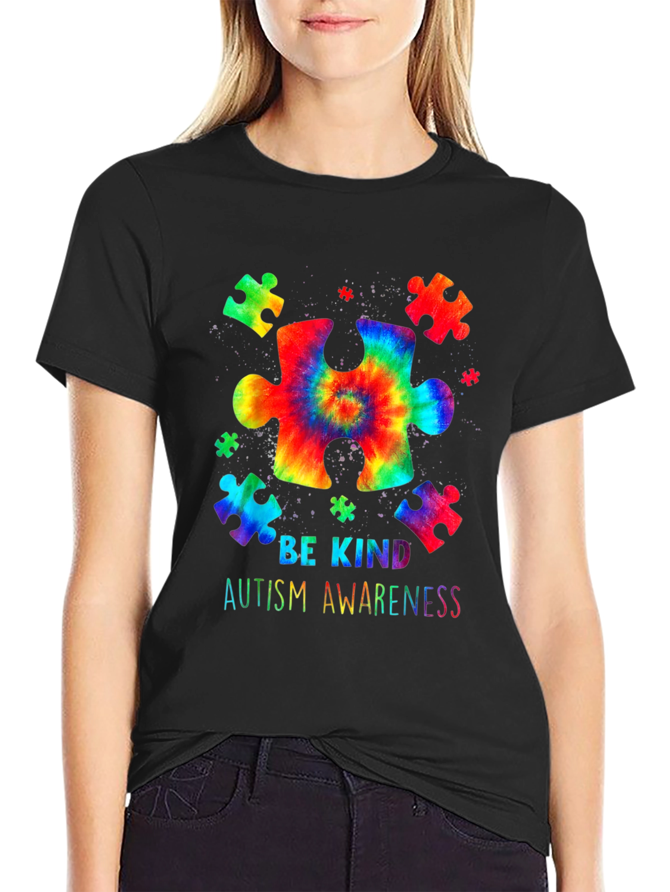 Autism Awareness Be Kind Tie Dye Puzzle T-Shirt