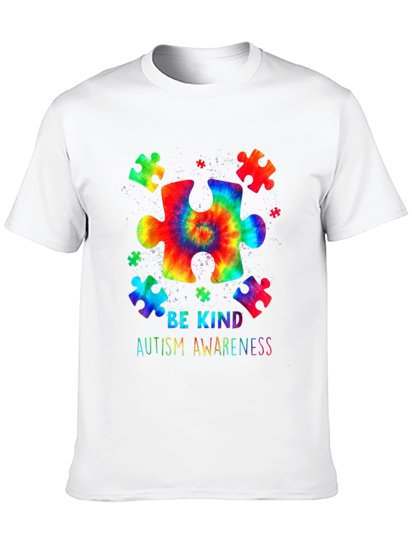 Autism Awareness Be Kind Tie Dye Puzzle T-Shirt