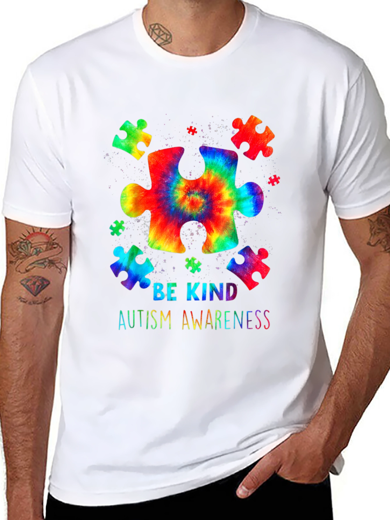 Autism Awareness Be Kind Tie Dye Puzzle T-Shirt