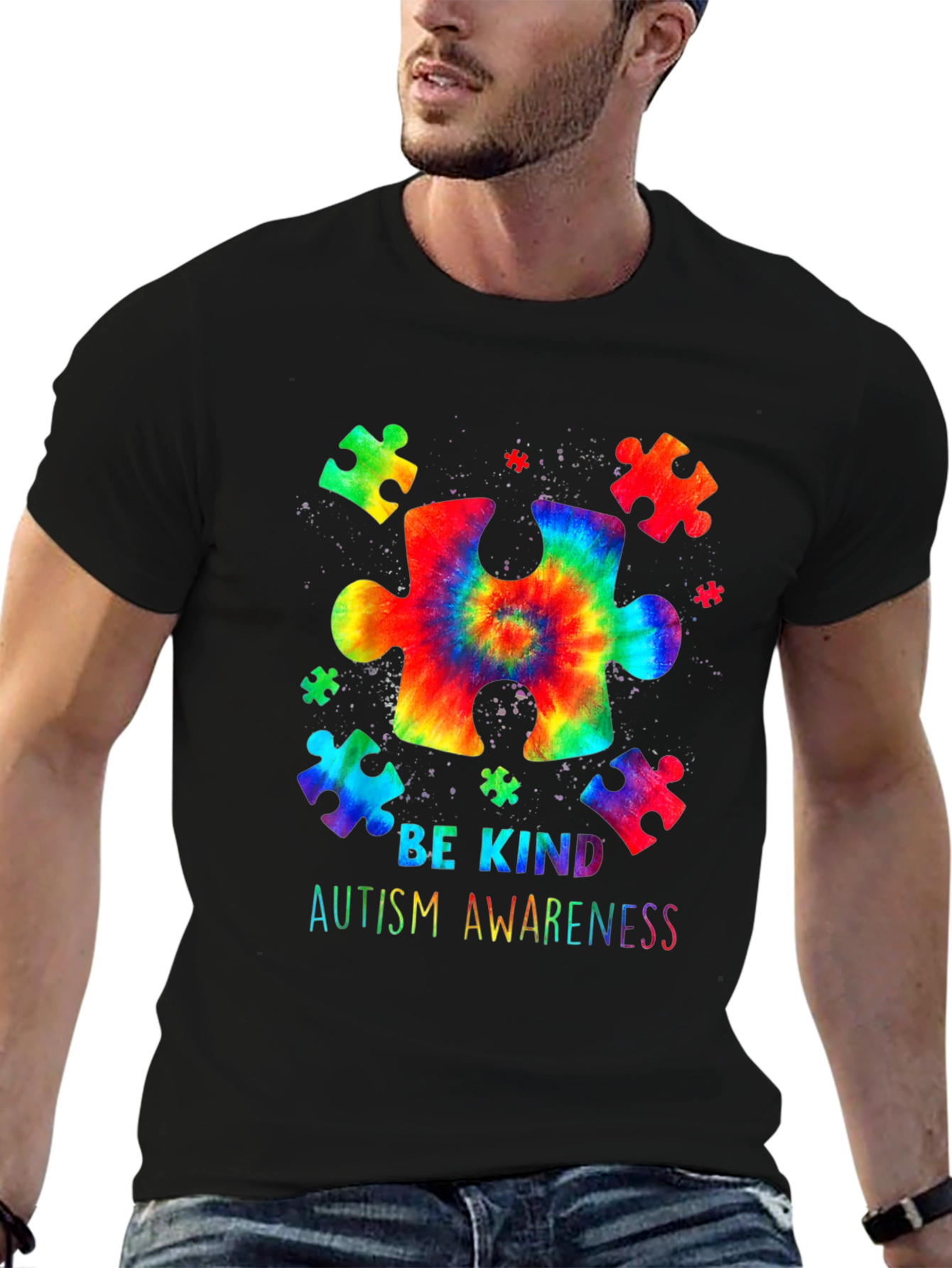 Autism Awareness Be Kind Tie Dye Puzzle T-Shirt