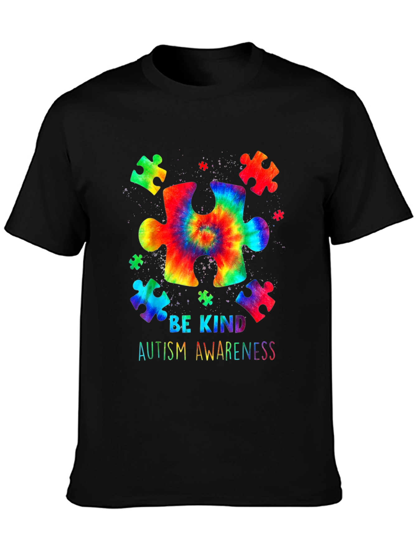 Autism Awareness Be Kind Tie Dye Puzzle T-Shirt