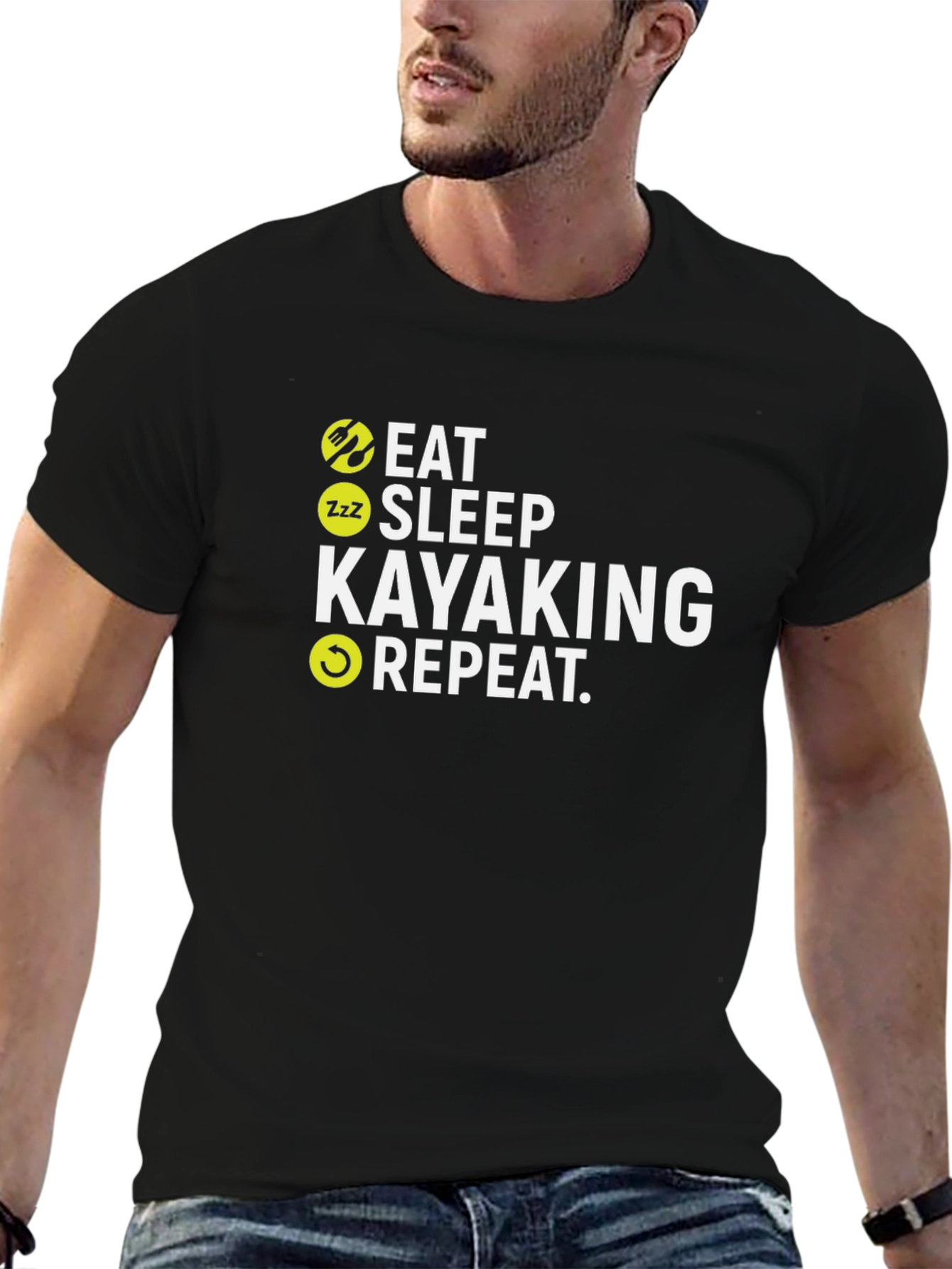Eat Sleep Kayaking Repeat Black T-Shirt