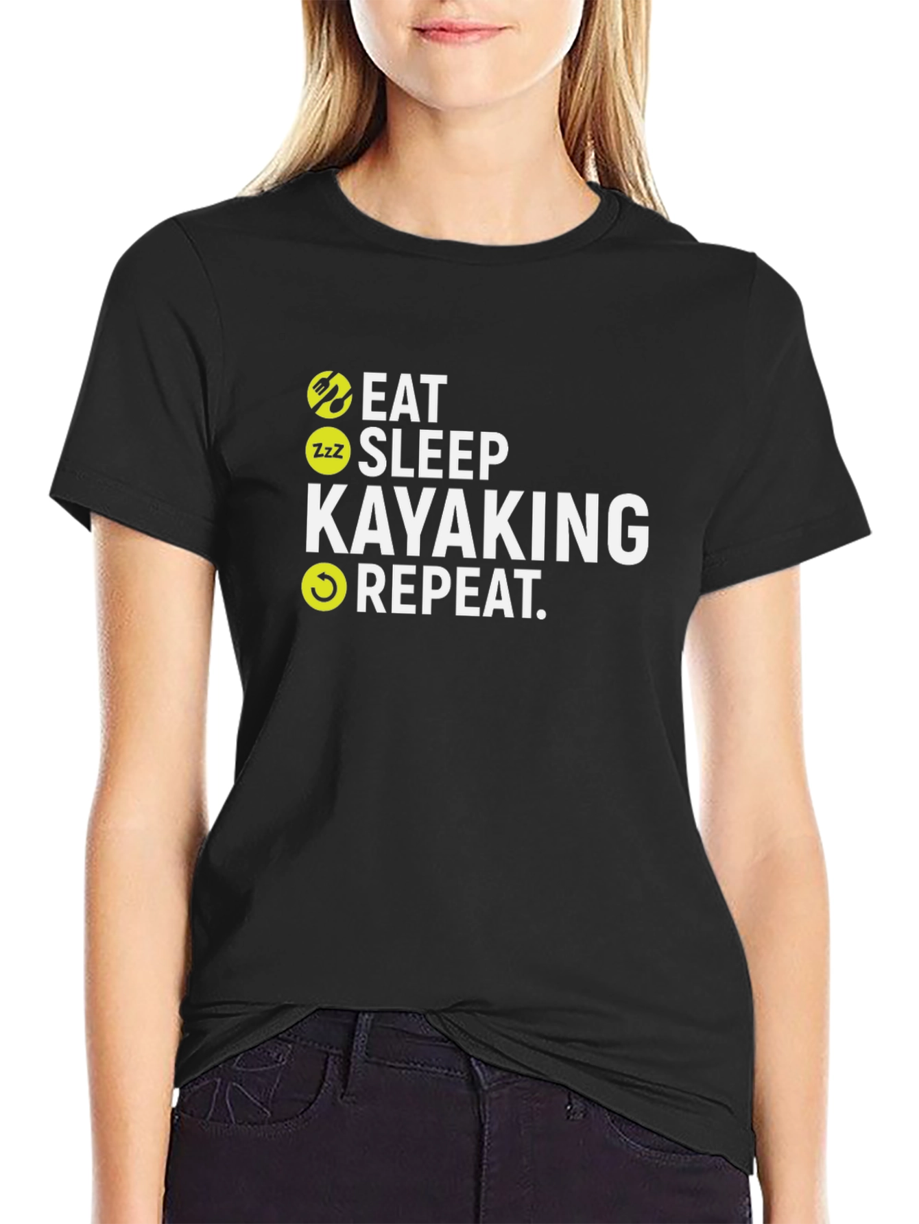 Eat Sleep Kayaking Repeat Black T-Shirt