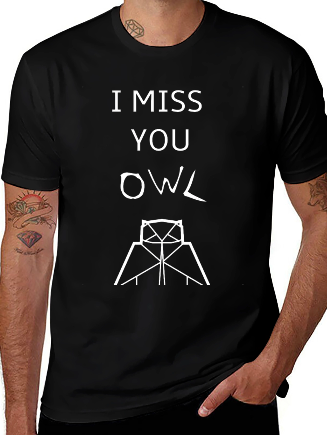 I Miss You Owl T-Shirt - Black Graphic Tee