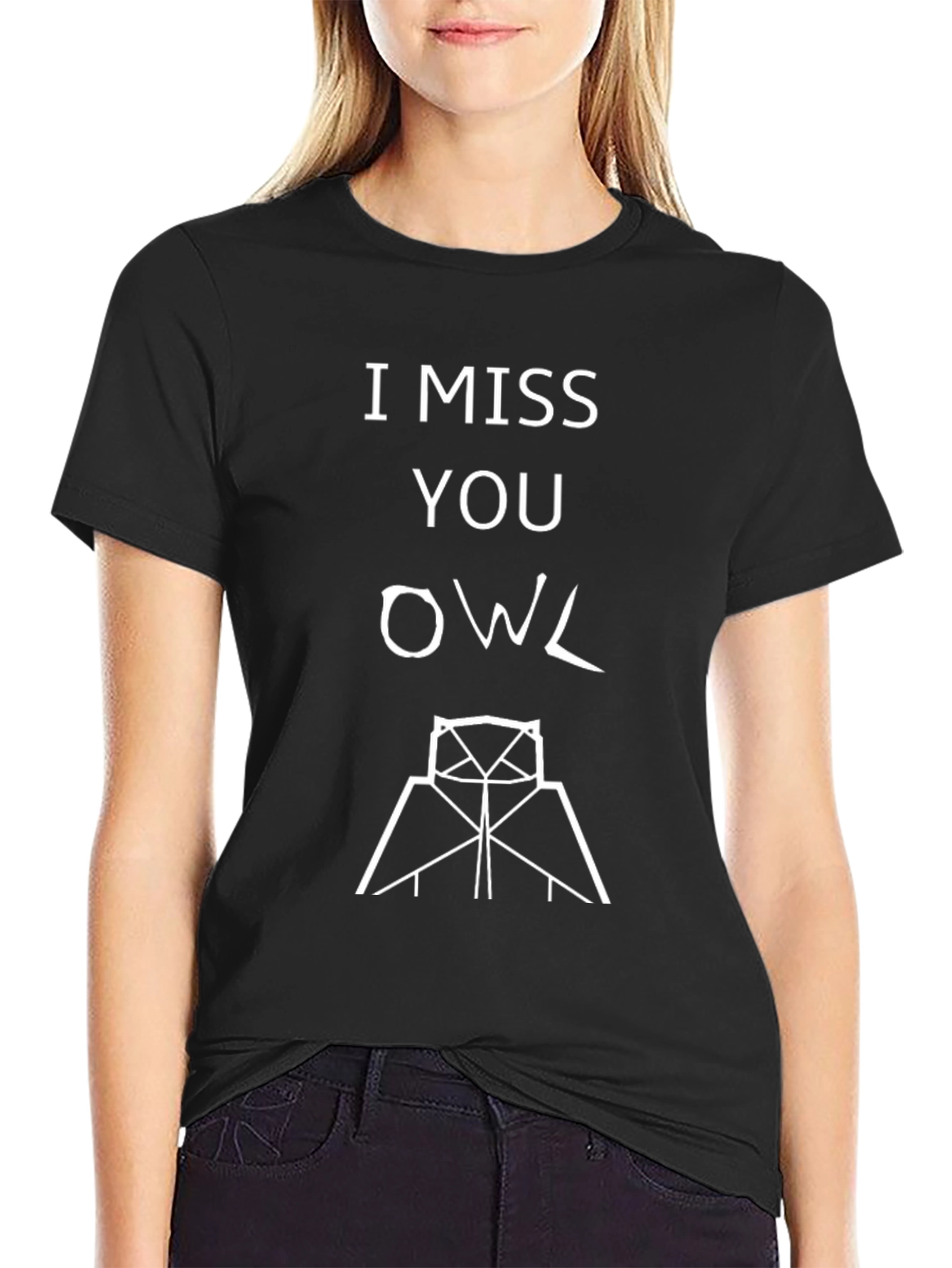 I Miss You Owl T-Shirt - Black Graphic Tee