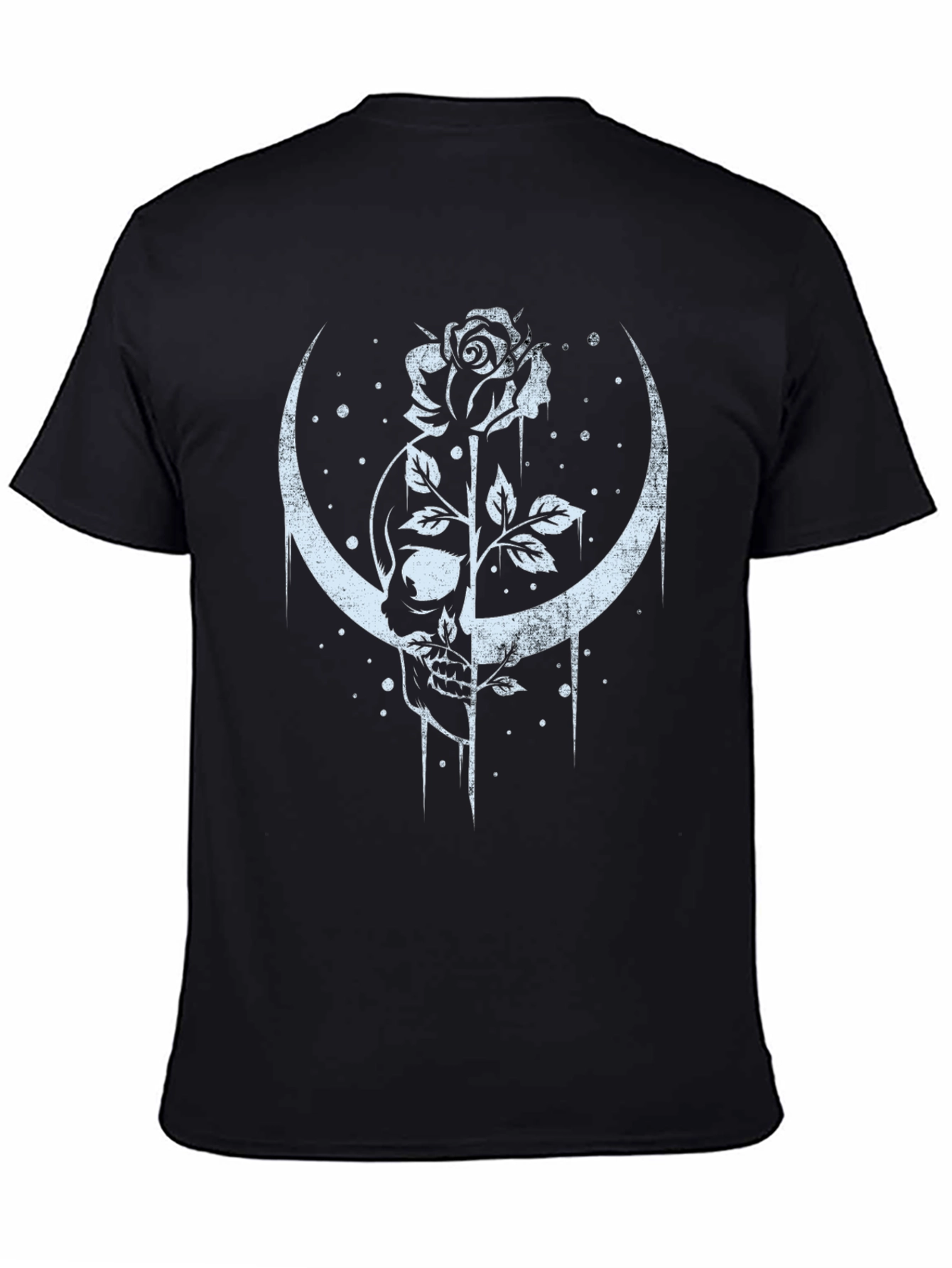 Skull and Rose Graphic Tee - Crescent Moon Design