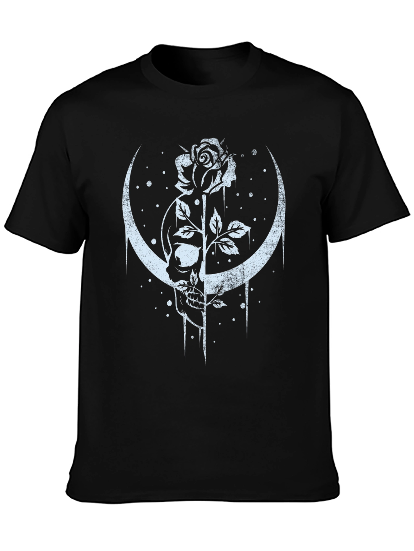 Skull and Rose Graphic Tee - Crescent Moon Design