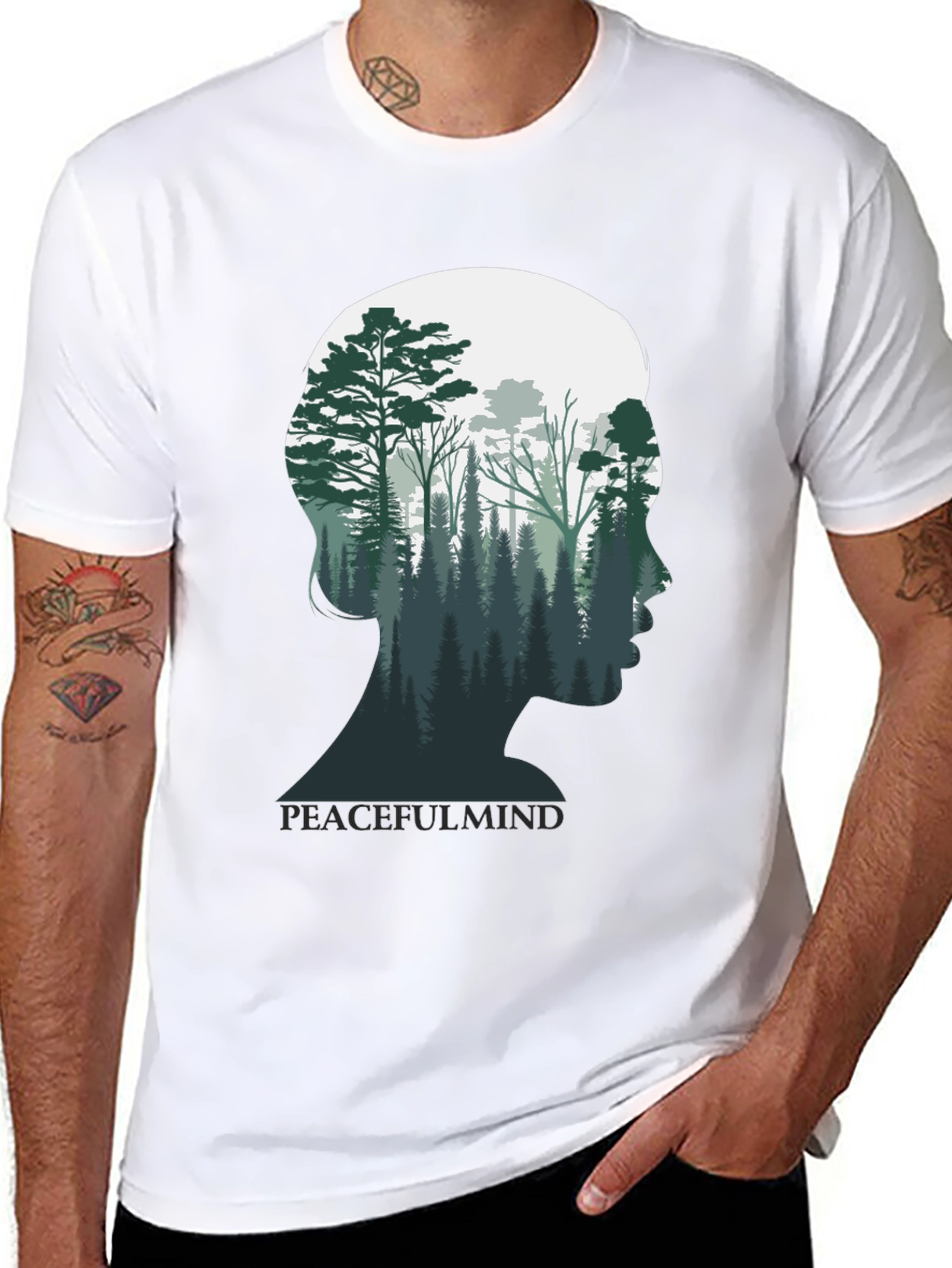 Peaceful Mind Graphic Tee - Forest Silhouette Shirt