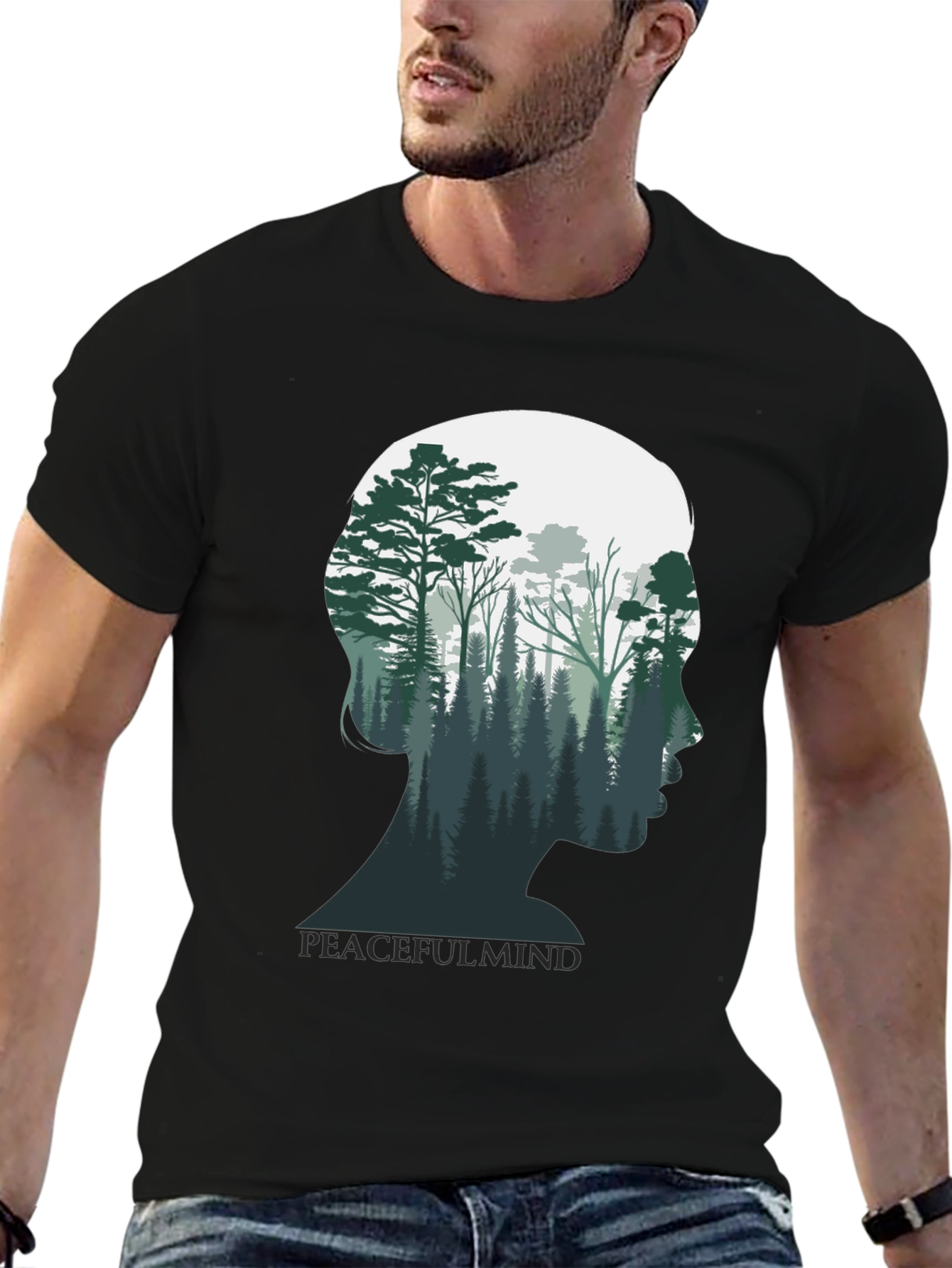 Peaceful Mind Graphic Tee - Forest Silhouette Shirt
