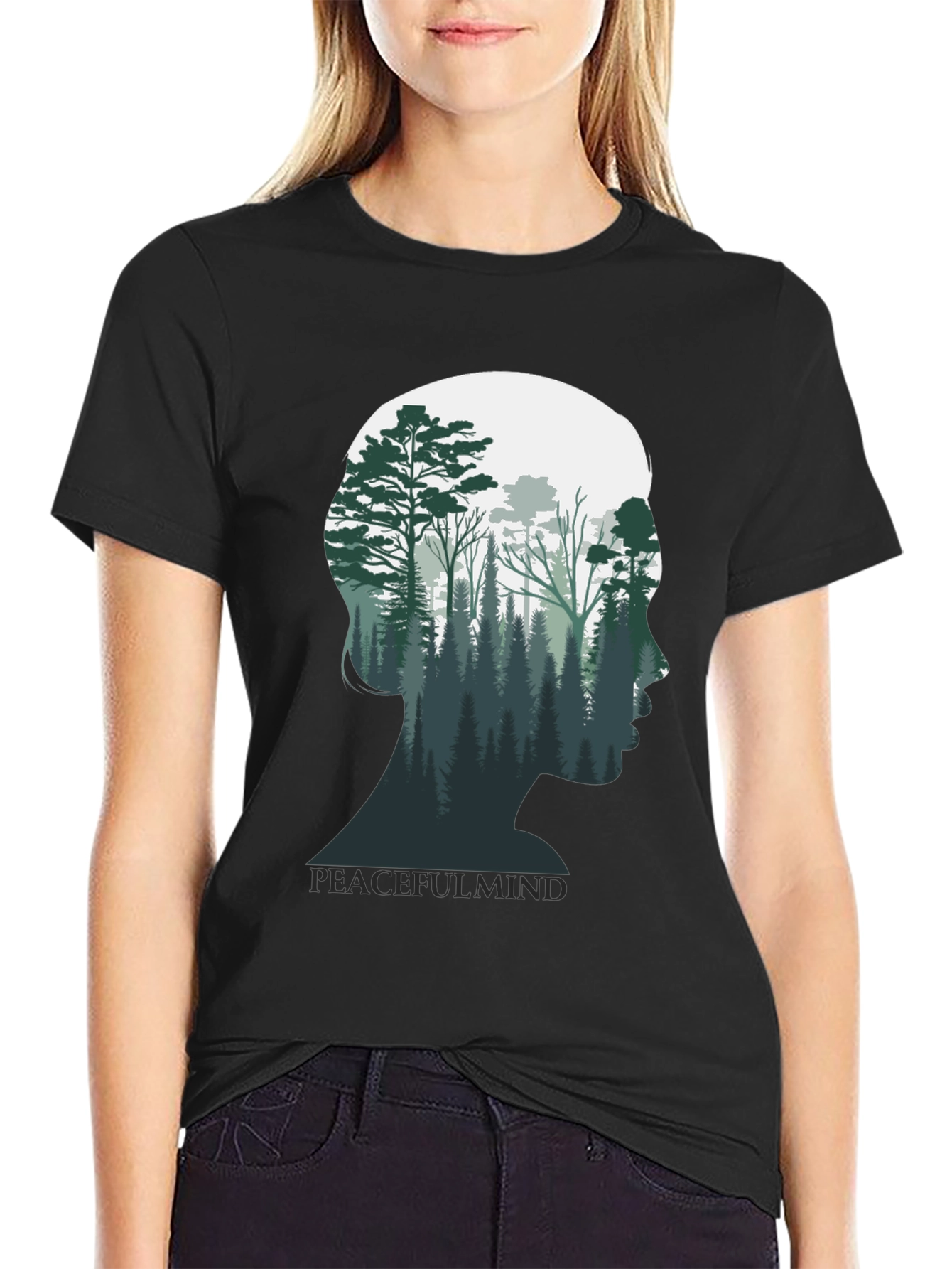 Peaceful Mind Graphic Tee - Forest Silhouette Shirt