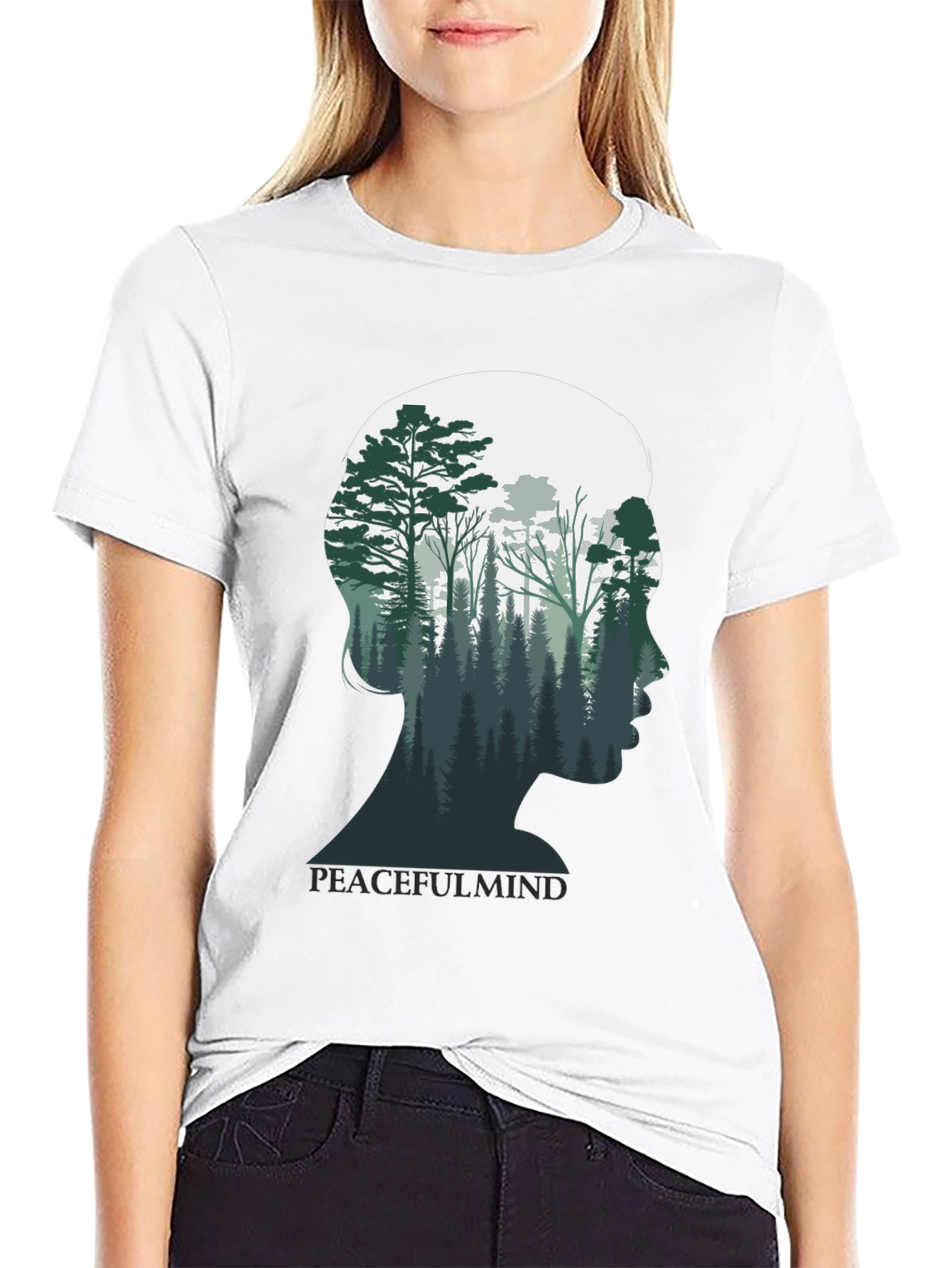 Peaceful Mind Graphic Tee - Forest Silhouette Shirt