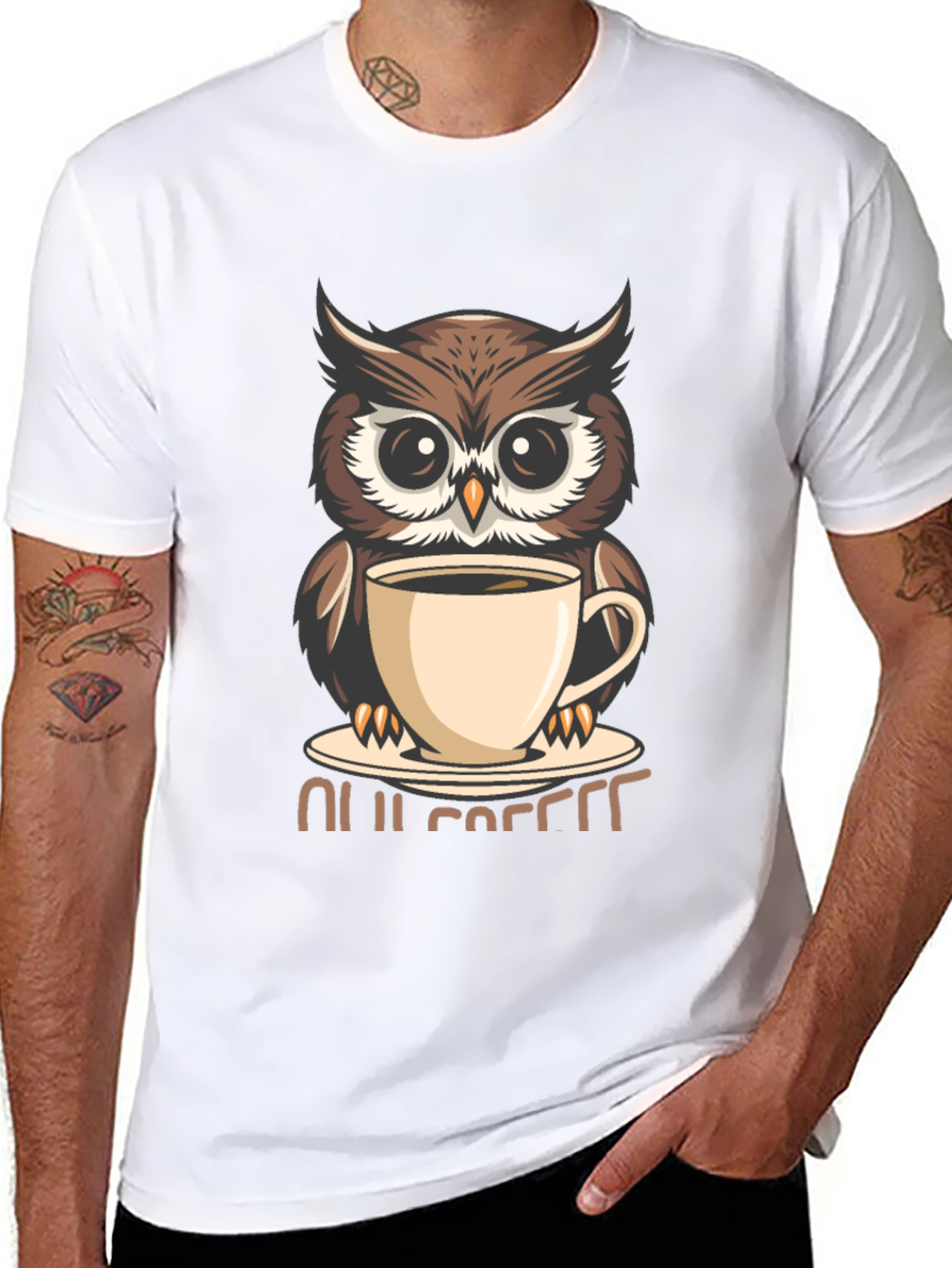 Owl Coffee Lover T-Shirt - Cute Cartoon Design