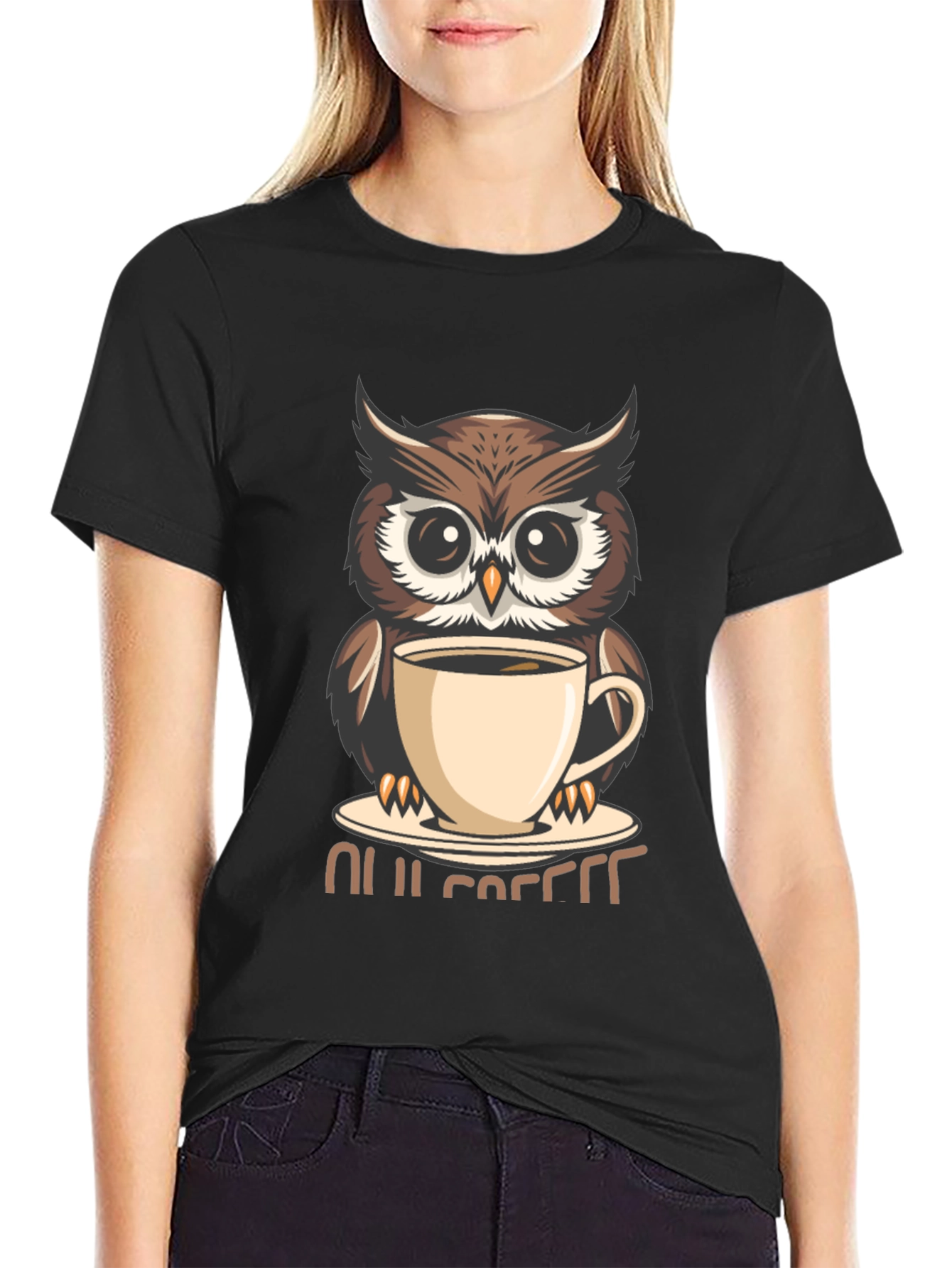 Owl Coffee Lover T-Shirt - Cute Cartoon Design