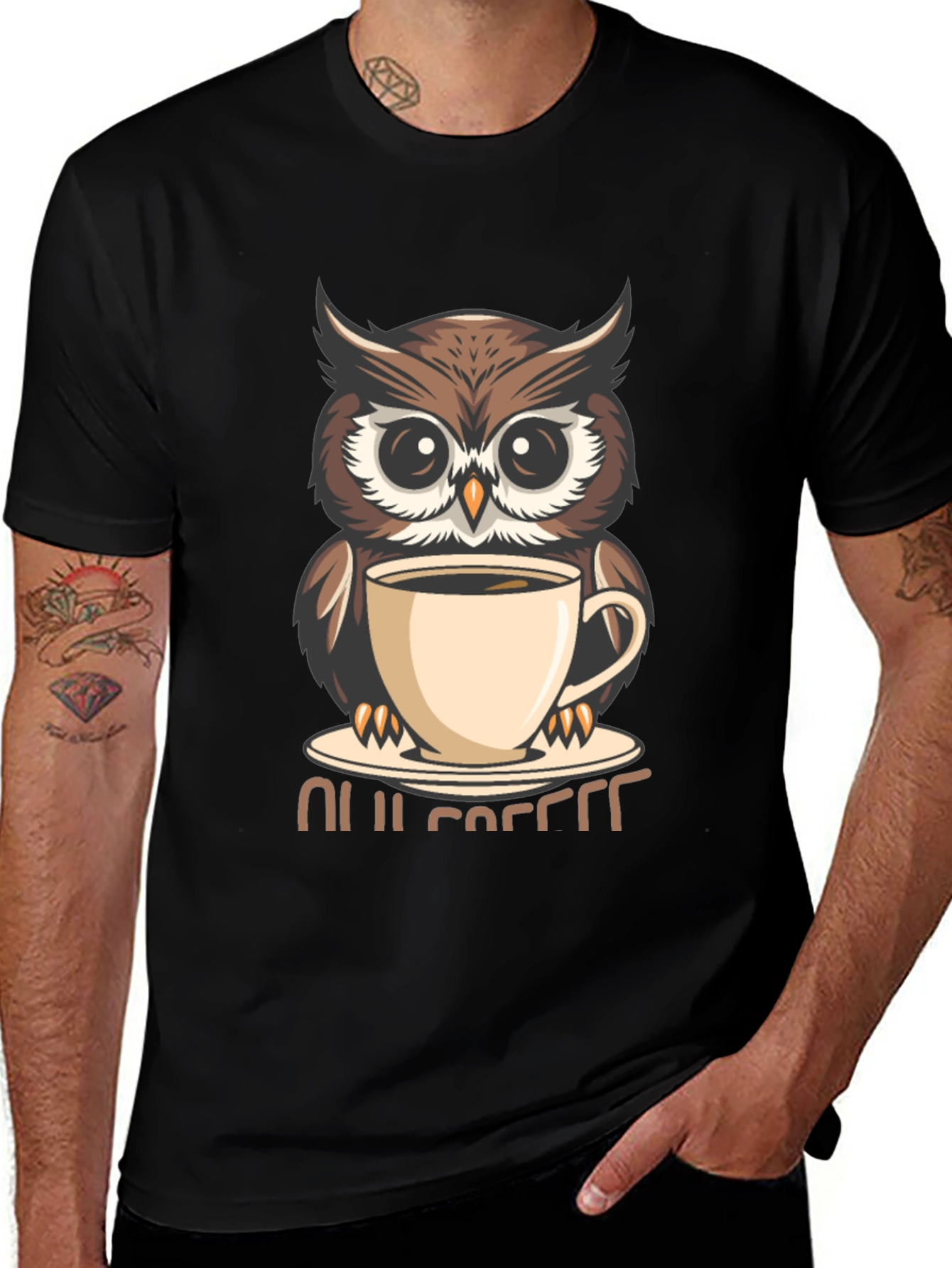 Owl Coffee Lover T-Shirt - Cute Cartoon Design