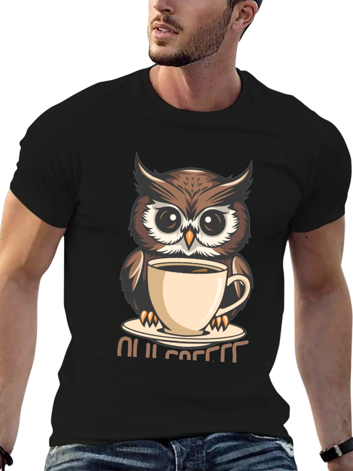 Owl Coffee Lover T-Shirt - Cute Cartoon Design