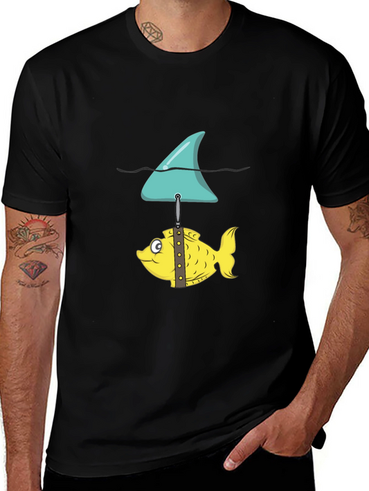 Funny Fish and Shark Fin Graphic T-Shirt