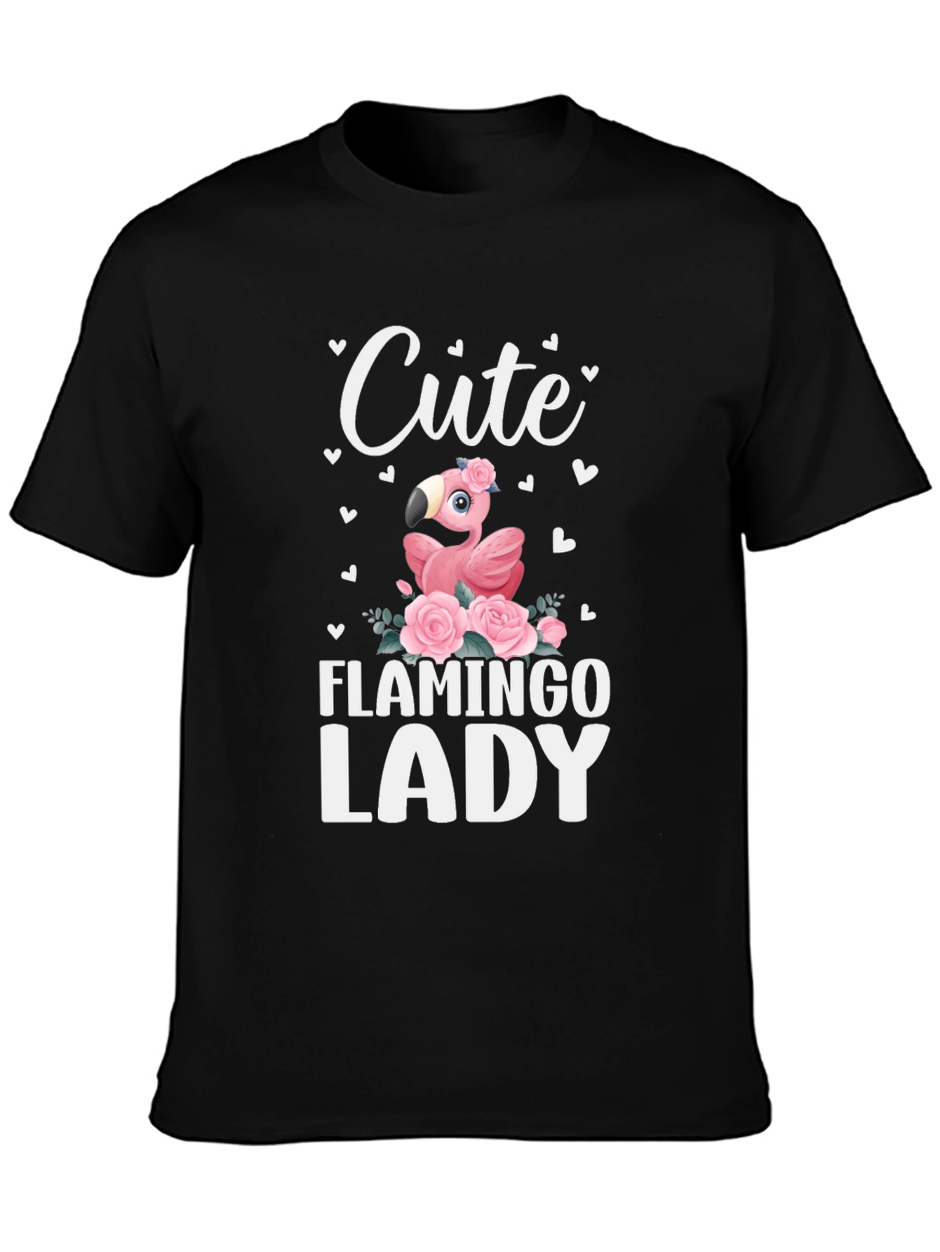 Cute Flamingo Lady Black Graphic Tee