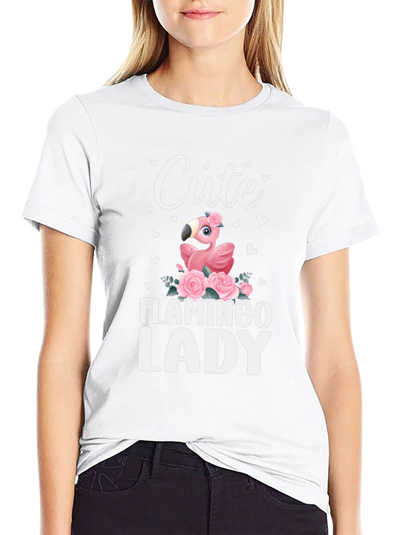 Cute Flamingo Lady Black Graphic Tee